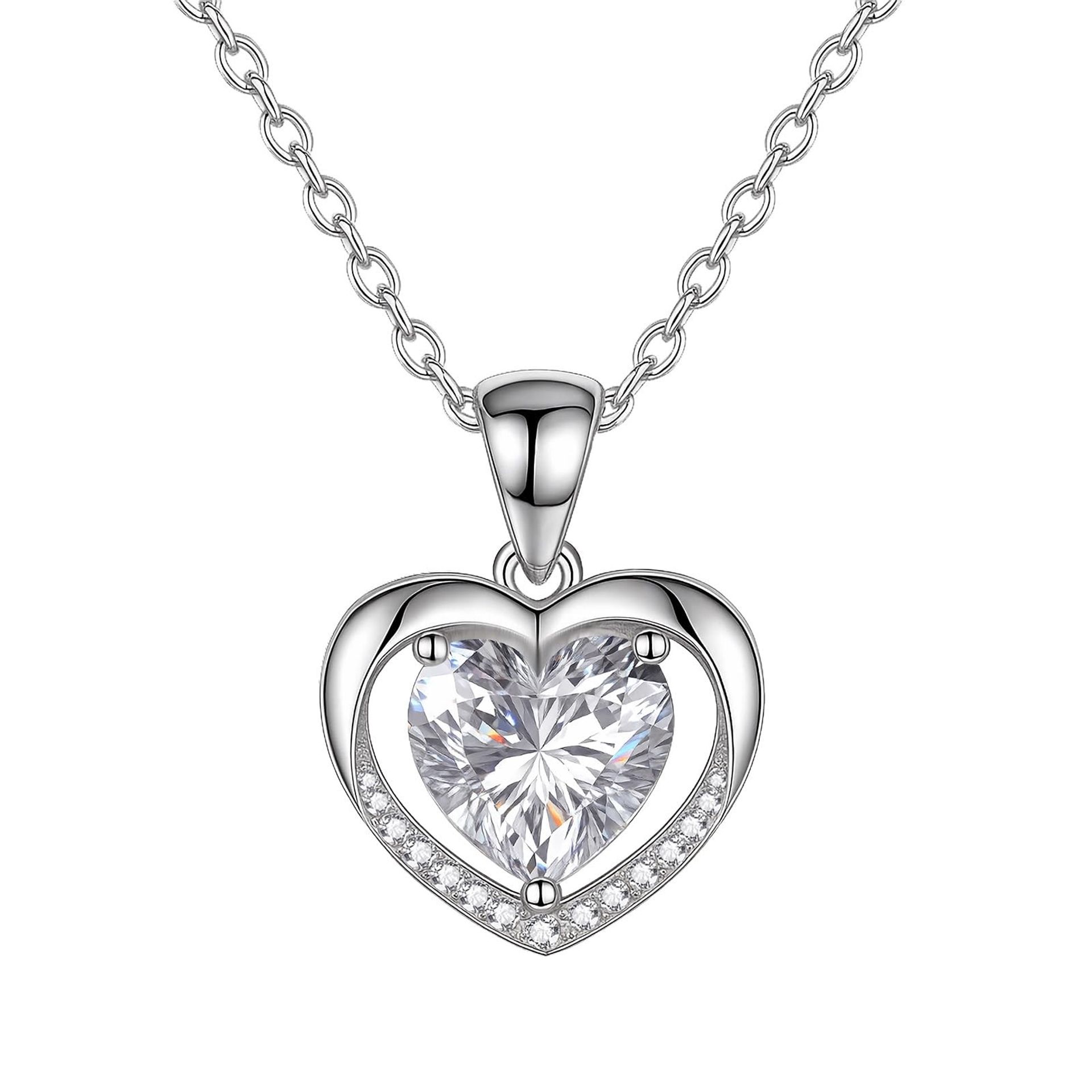 Forever Rose Necklace Gift Set with 925 Sterling Silver Heart Pendant in Luxury Box - White Eternal Heart