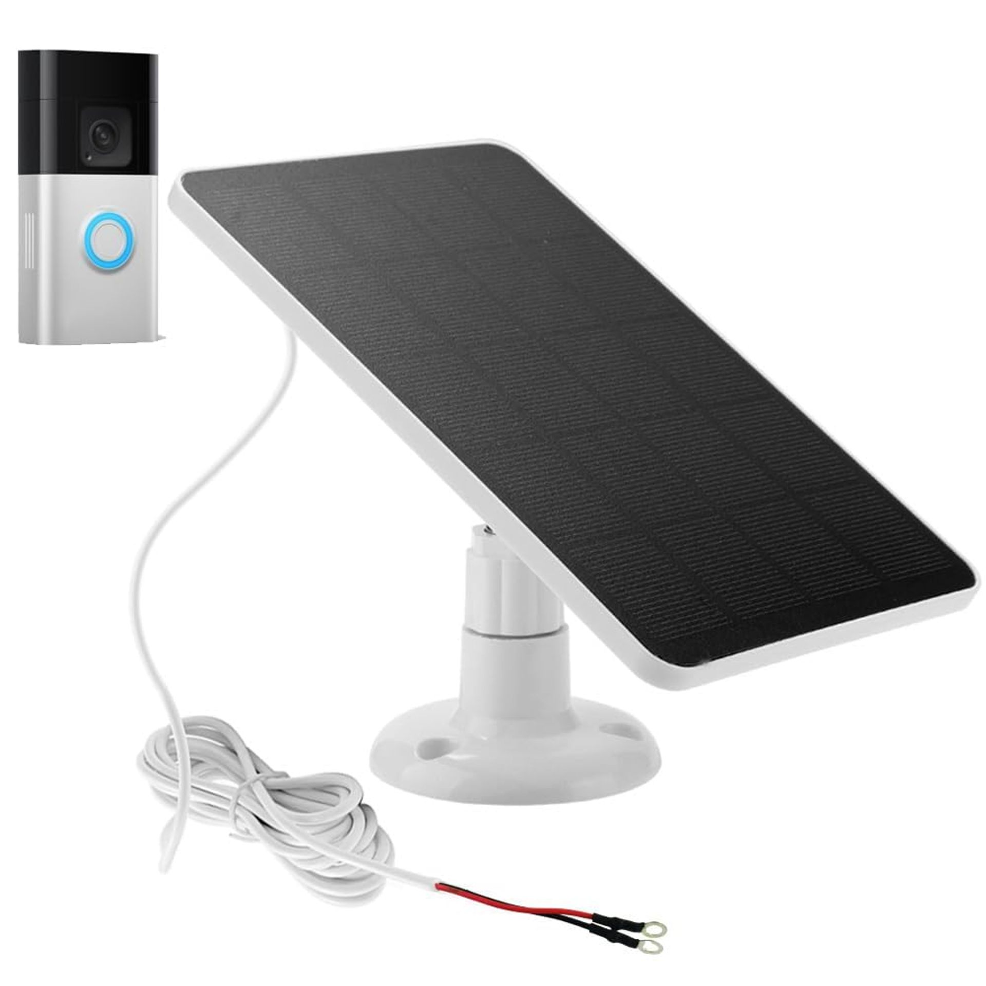 5W Solar Panel Charger for Ring Battery Video Doorbell Waterproof USB Outdoor Mount with 10FT Cable - White