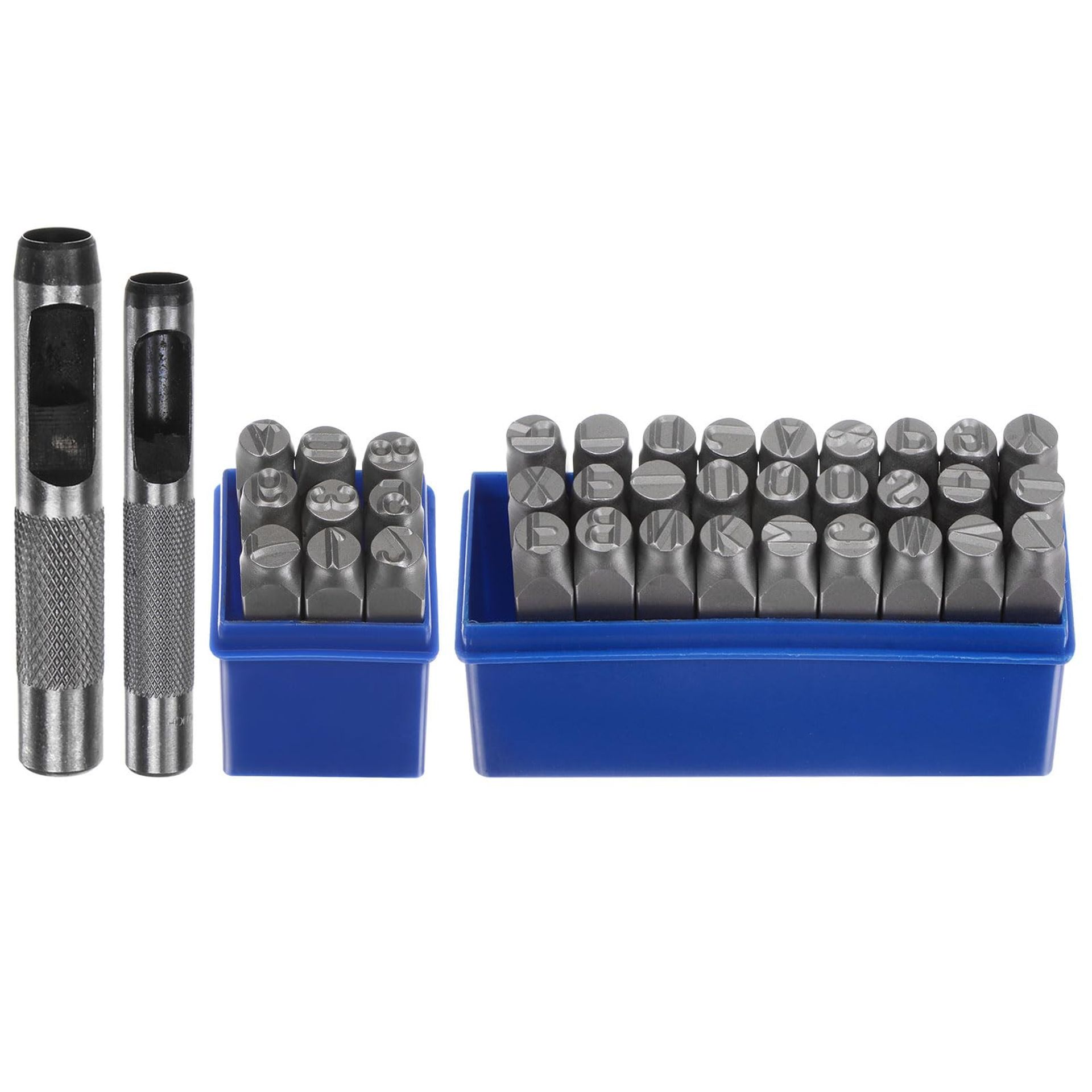 Metal Letter and Number Stamping Kit 36pcs with Holder & Case for Metal, Wood, Leather Craft - Silver 25/64"
