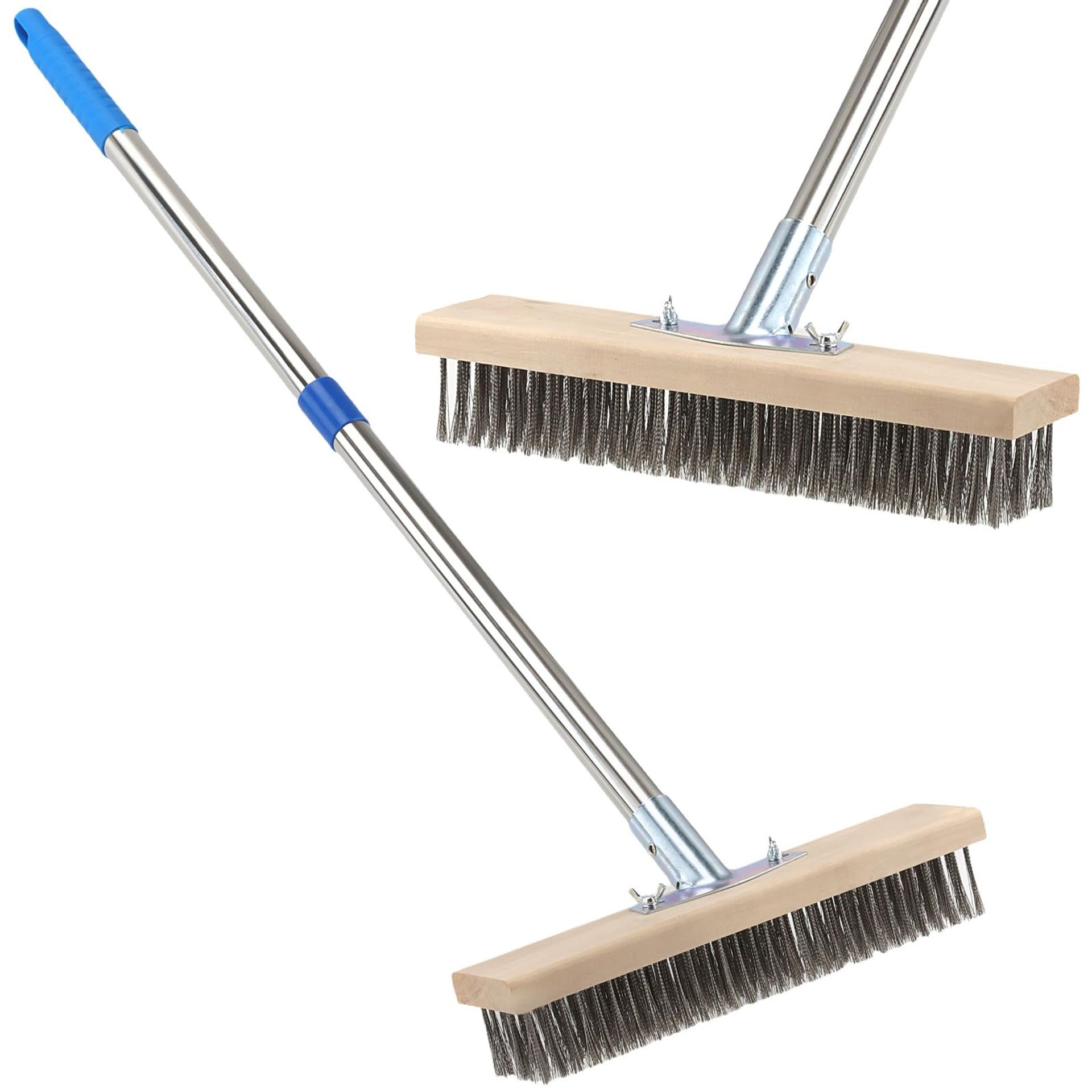 Wire Broom Set with Telescopic Handle Stainless Steel Yard Brush for Deck, Patio & Garden Cleaning - Blue 30 x 6 x 4.5 cm