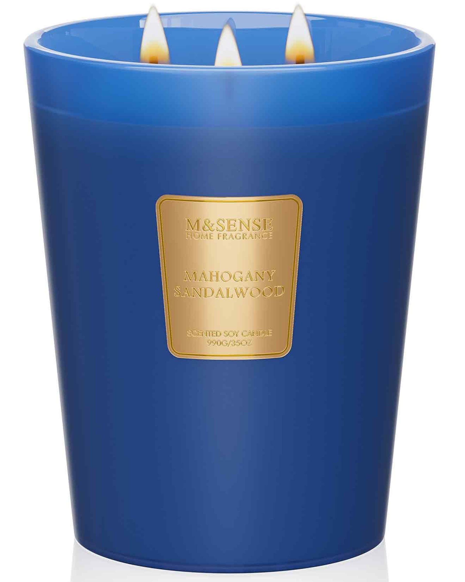 Large Soy Scented Candle 3 Wick 150 Hour Burn Luxury Gift for Home or Men - Mahogany Sandalwood 990g - Valentines