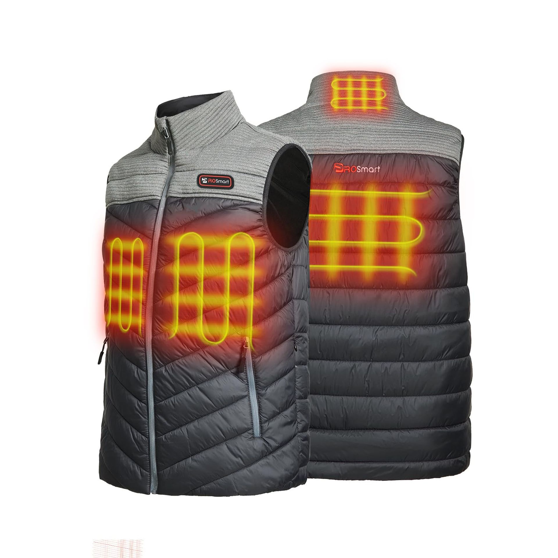Men's Heated Gilet Lightweight USB Rechargeable Battery Warm Vest by PROSmart - Grey+Dark Blue XL
