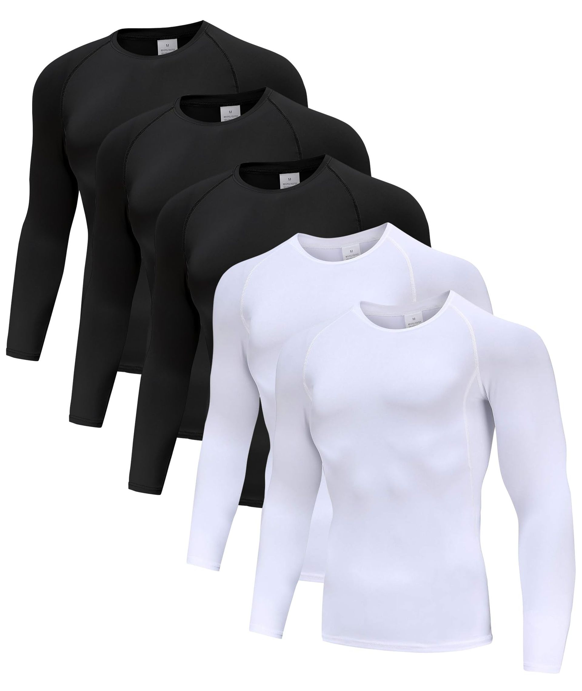 Men's Compression Long Sleeve Turtleneck Sports Base Layer Tops Pack of 2 - Black/White XXL