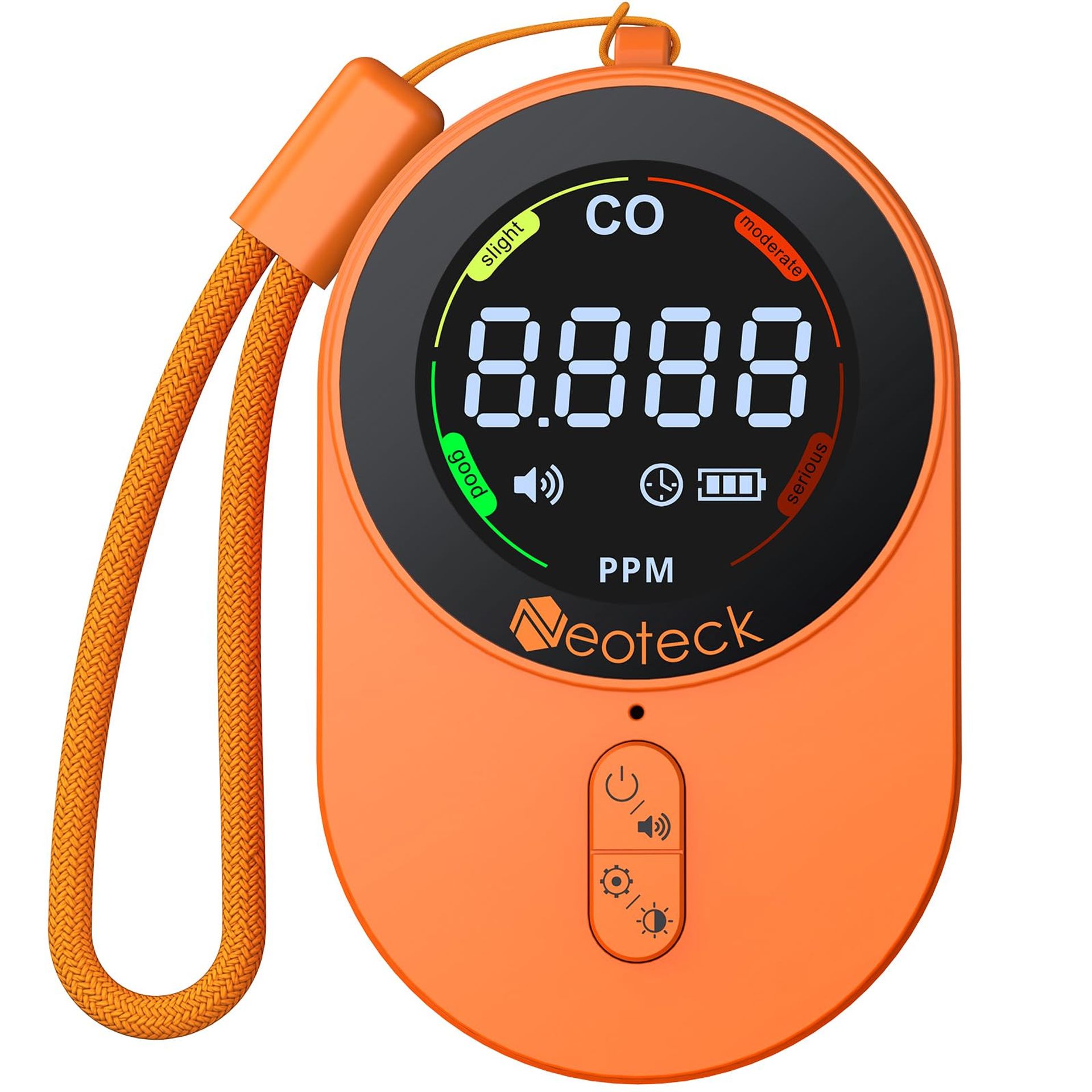 Portable Carbon Monoxide Detector Rechargeable 700mAh with Adjustable Buzzer Alarm and LCD Display for Home, Car and Camping - Orange NTK236