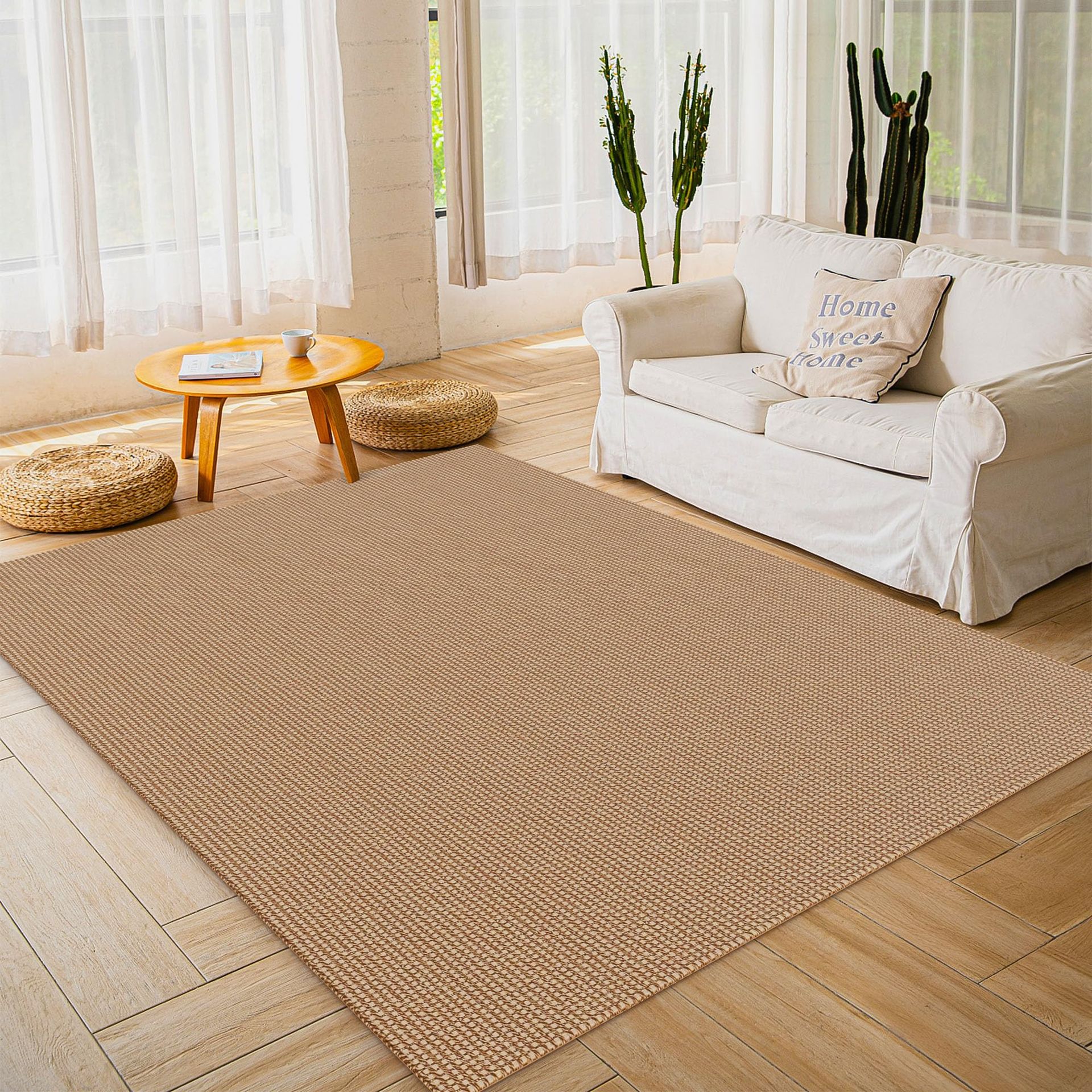 Woven Area Rug Non Slip Washable Cotton Floor Carpet for Living Room, Bedroom & Entryway - Orange/Tan/Brown 60×180cm