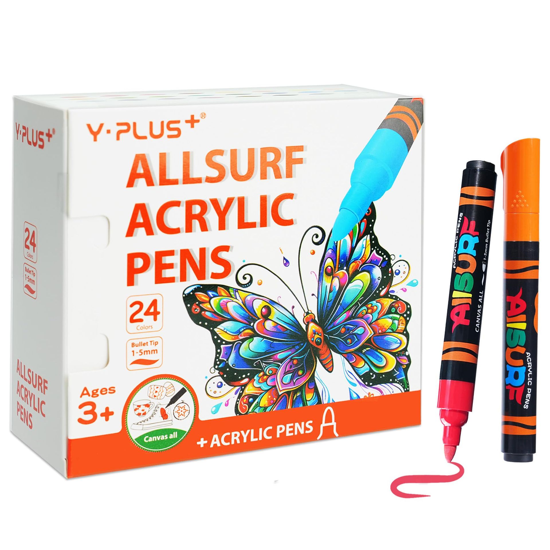 Acrylic Paint Pens Permanent Fabric Markers Waterproof for Rock, Wood, Glass & More - 24 Colours 24 Count - Valentines