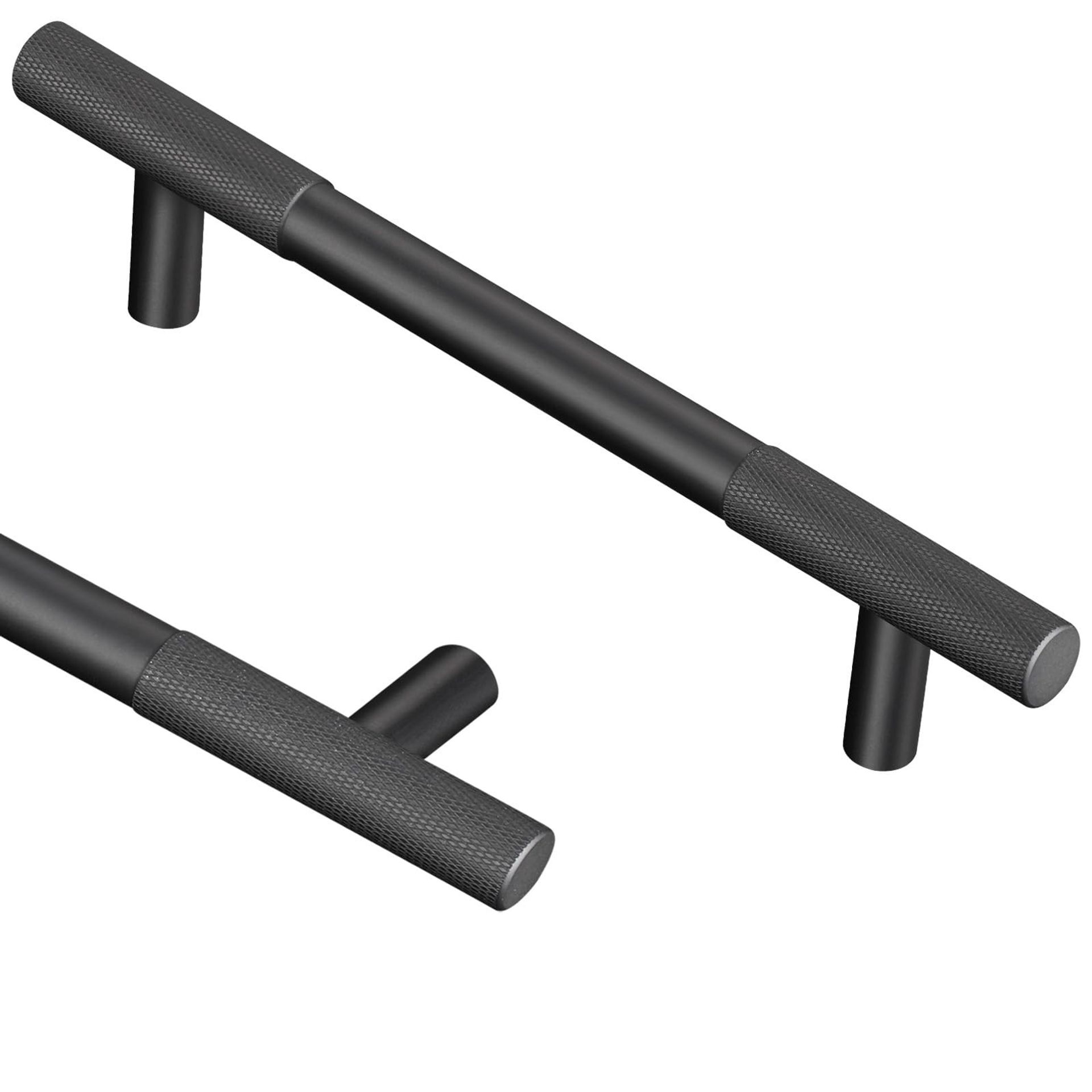 Knurled Kitchen Cupboard Handles Set of 10 Durable Aluminium Pulls for Cabinets, Drawers and Wardrobes - Black 128mm