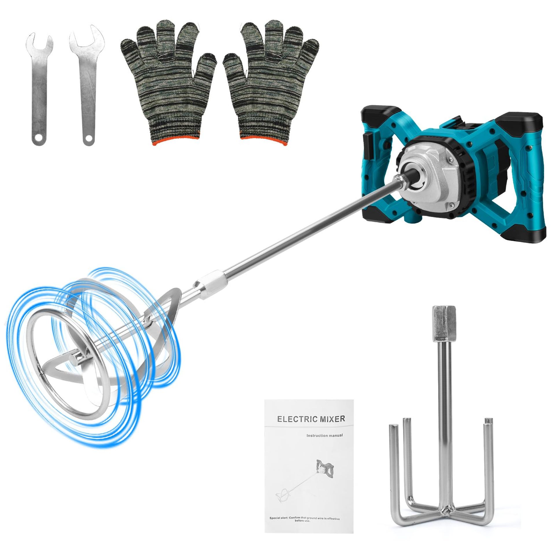 Cordless Paint and Mortar Mixer 3200W Brushless Motor 6-Speed Compatible with Makita Battery - Blue Style