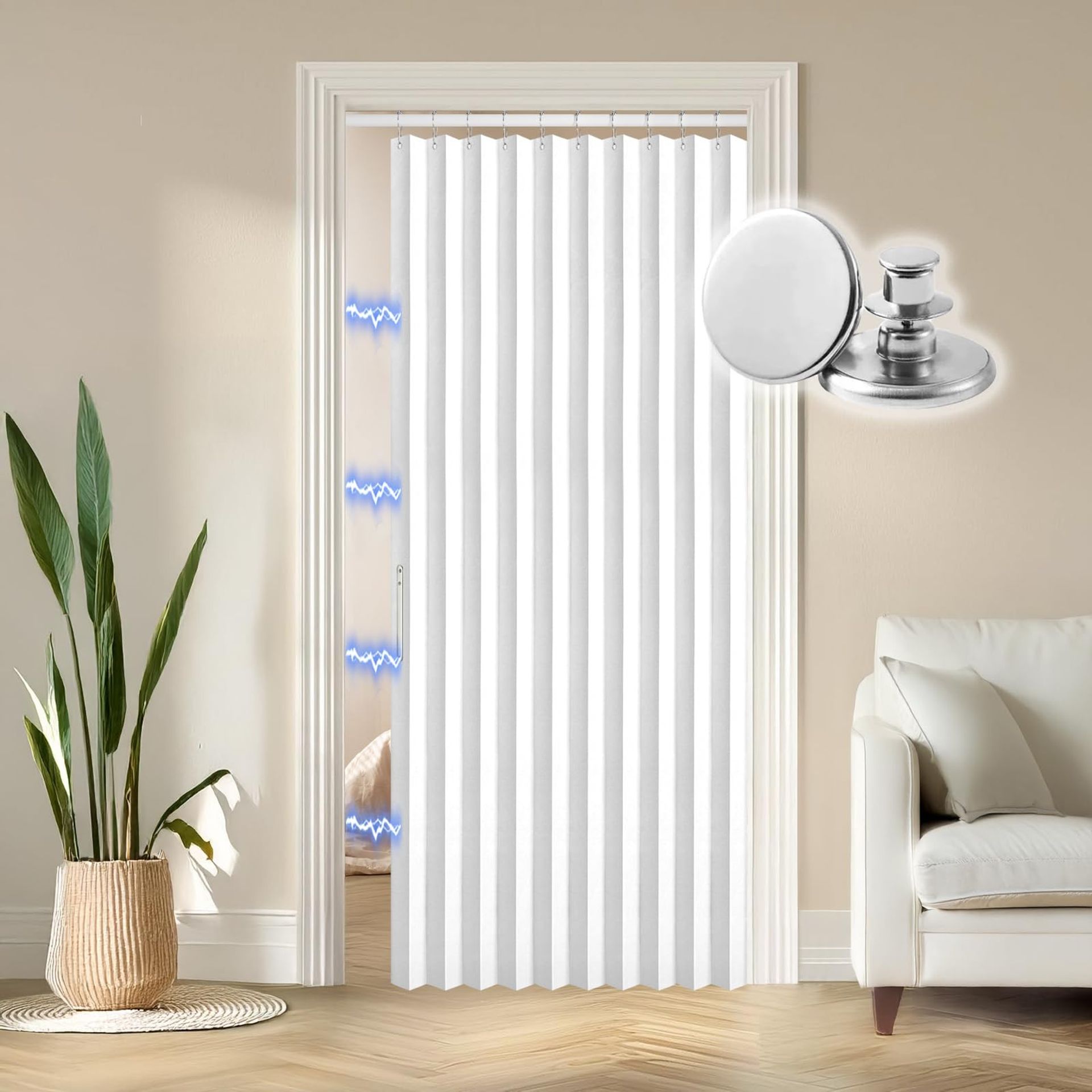 Accordion Style Magnetic Door Curtain Blackout Pleated Folding Panel for Interior Closet or Room Divider - Pure White 52x78inch
