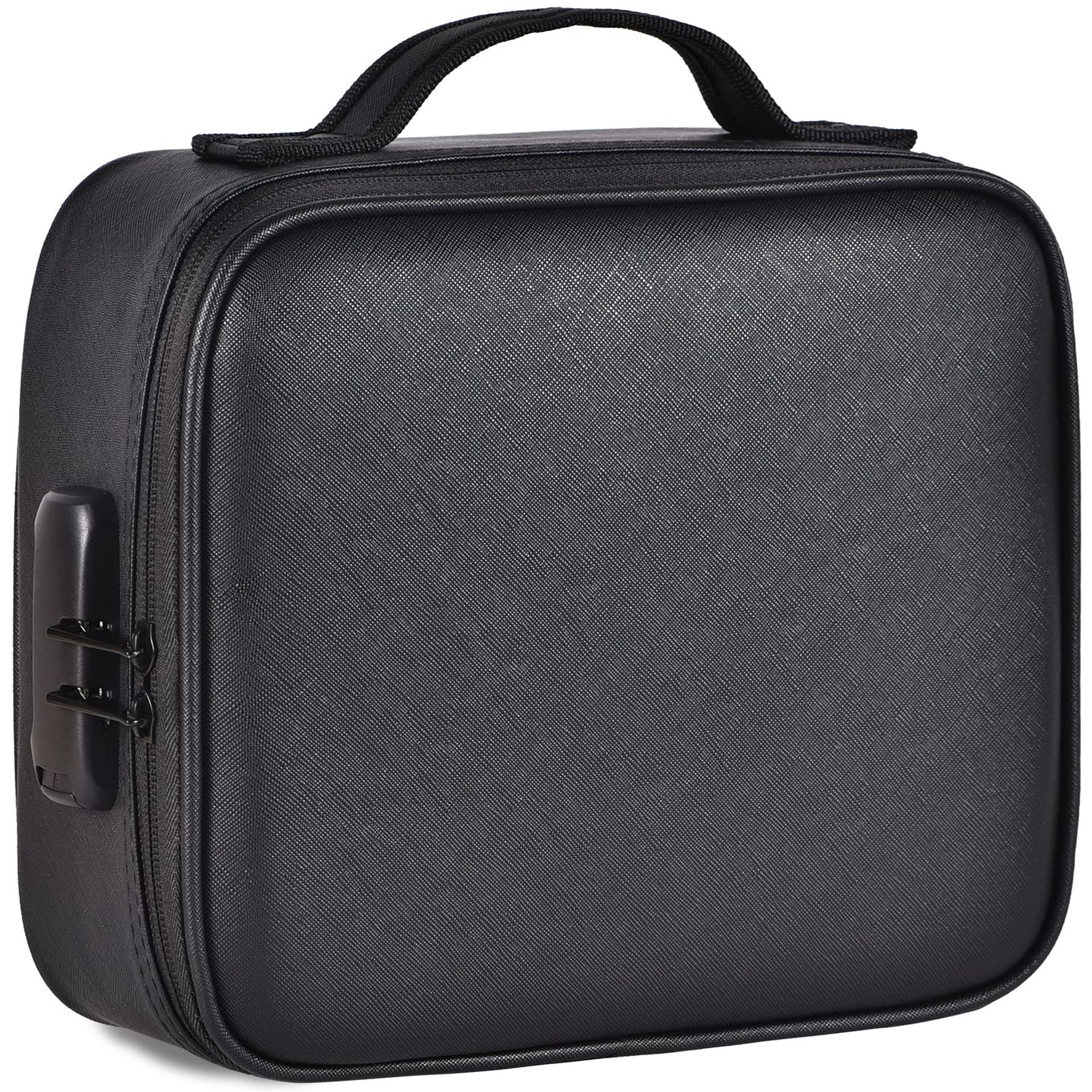 Smell Proof Storage Bag with Combo Lock Waterproof Leather Case Organiser - Dull Black 9.05" x 9.84" x 4.72"
