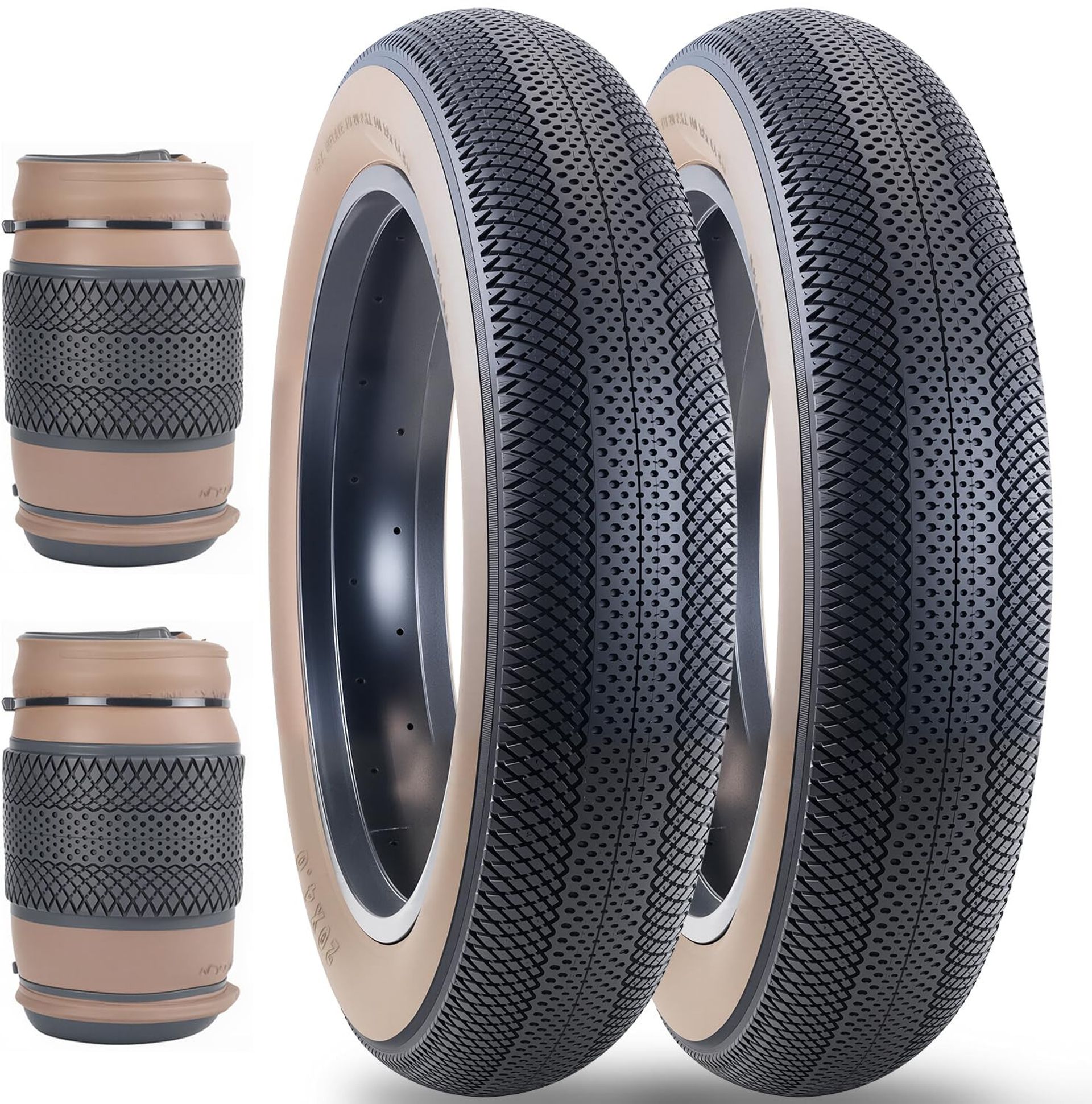 Fat Bike Tyres Set of 2 60 TPI Foldable Heavy Duty Wear-Resistant for E-Bike Mountain and Snow Riding - Brown 26x4.0"