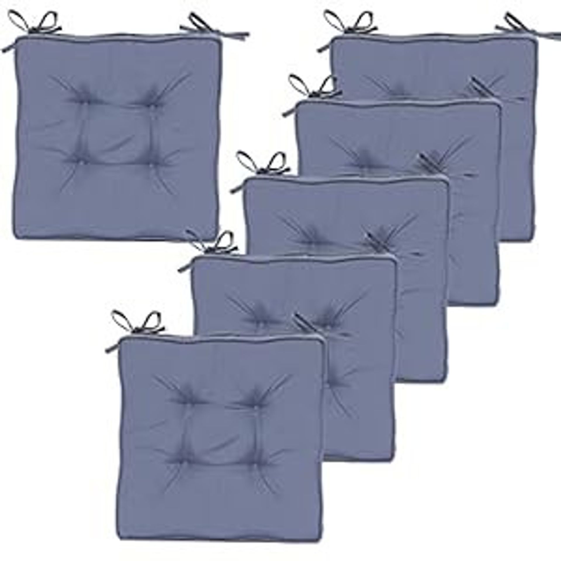 Garden Chair Cushions with Straps Square Seat Pads for Indoor & Outdoor Dining Chairs - Light Grey 6 Pack