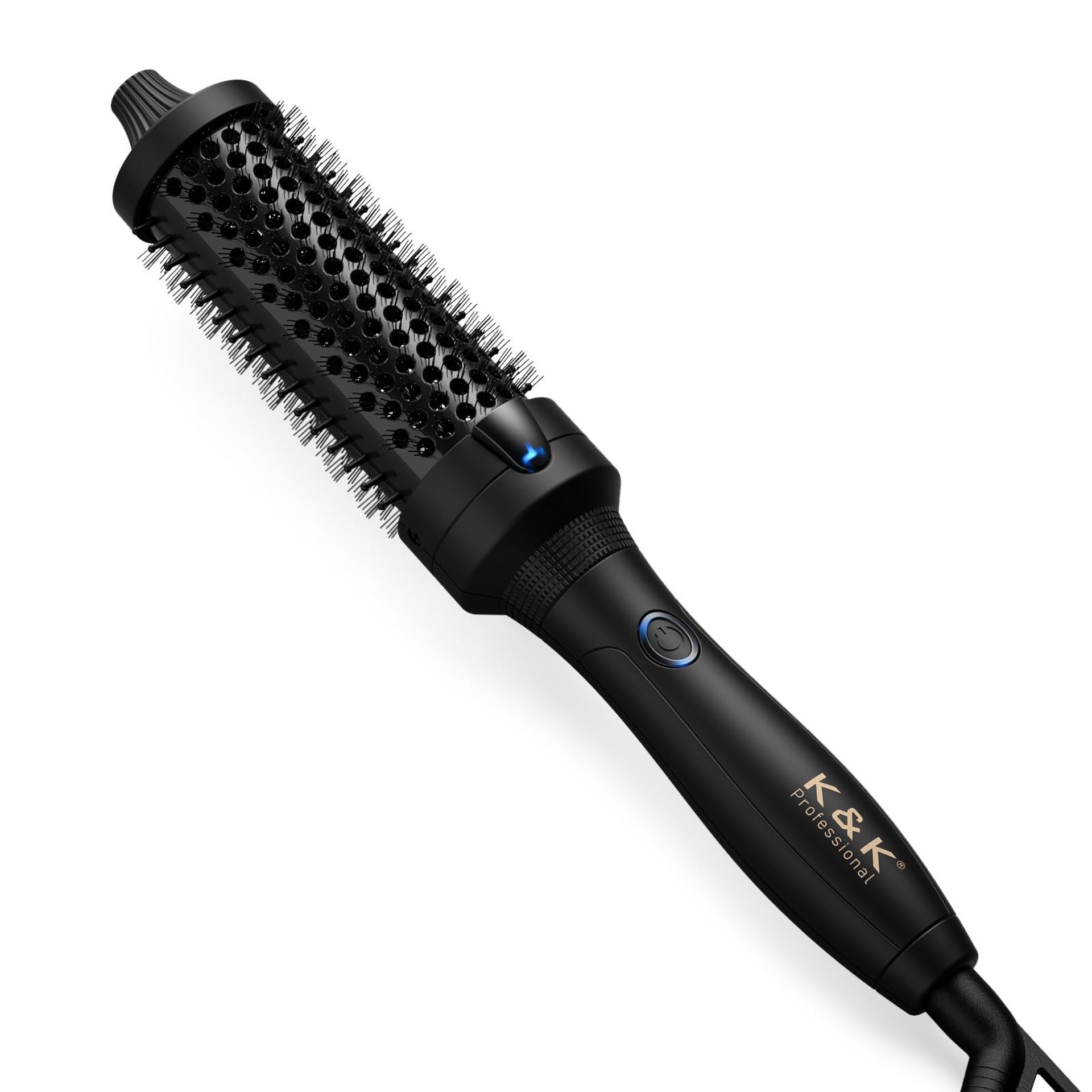 Thermal Round Heated Brush Ionic Hair Styling Tool Anti-Frizz Quick Heat 180°C Dual Voltage UK Plug - Black 38mm