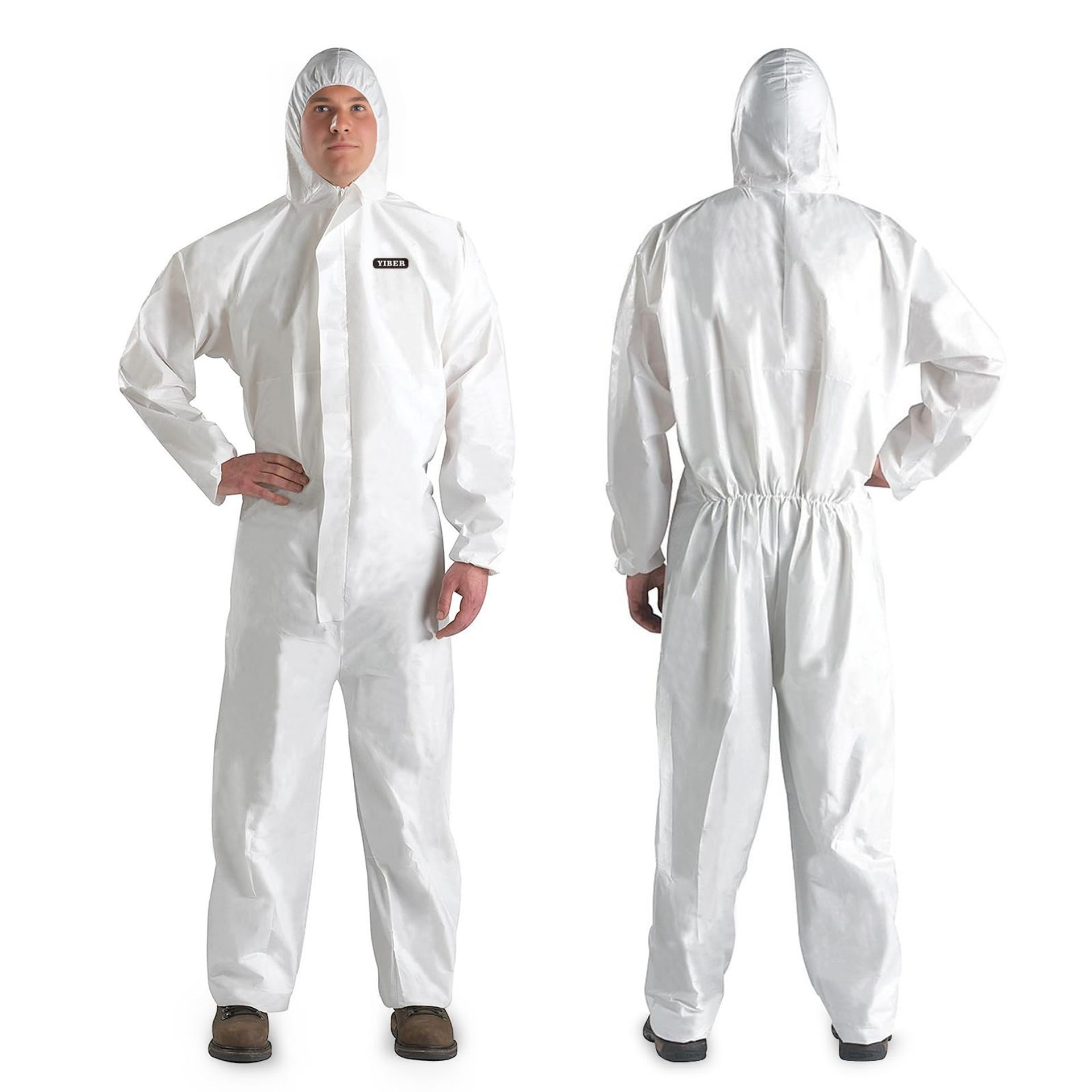 Disposable Hazmat Suit Full Body Protective Coveralls with Hood PPSB Material & PE Film - White S
