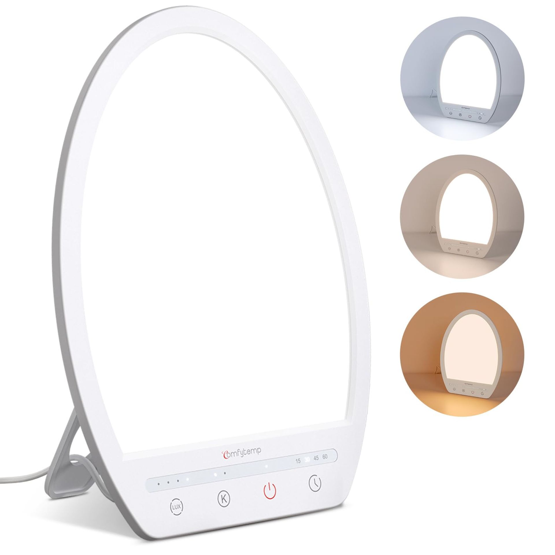 SAD Light Therapy Lamp 10000 Lux Daylight with 3 Colour Temperatures, 4 Brightness Levels & Timer - White 7.44 x 9.45 Inches