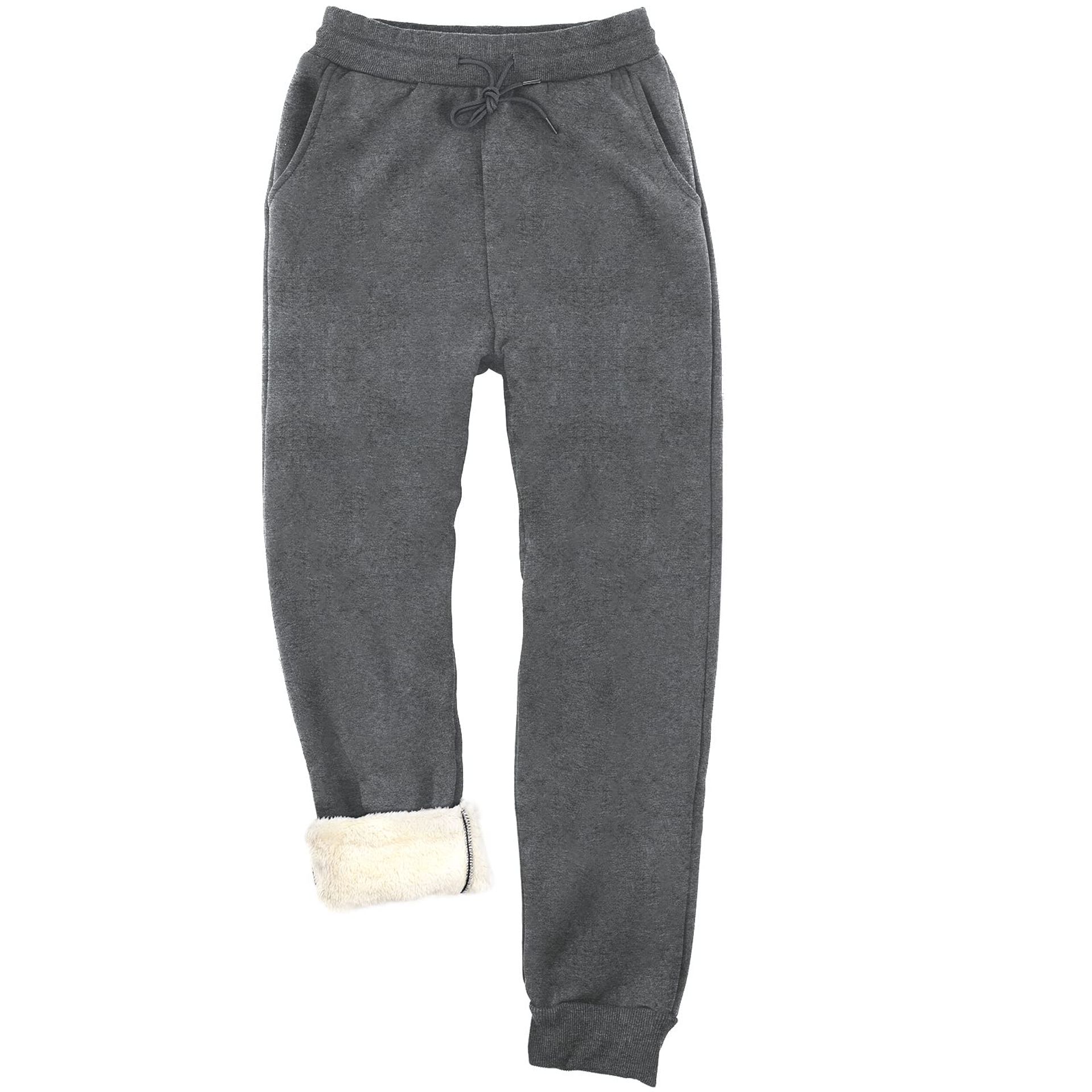 Unisex Winter Warm Fleece Sweatpants Sherpa Lined Athletic Joggers - Grey Large