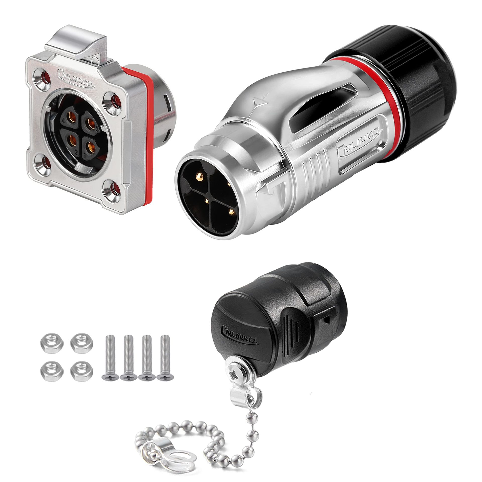 Industrial Waterproof Circular Connector IP68 Fast Plugging Metal Aviation Socket Anti-Interference Shell - Silver 4 Pin