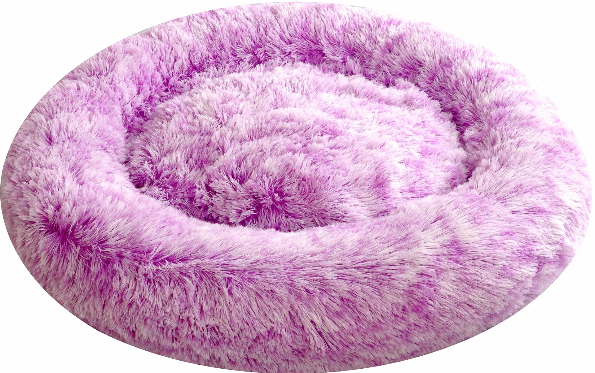Calming Donut Dog Bed Round Cushion Faux Fur Anti-Anxiety Comfy Removable Cover - Purple XXXL