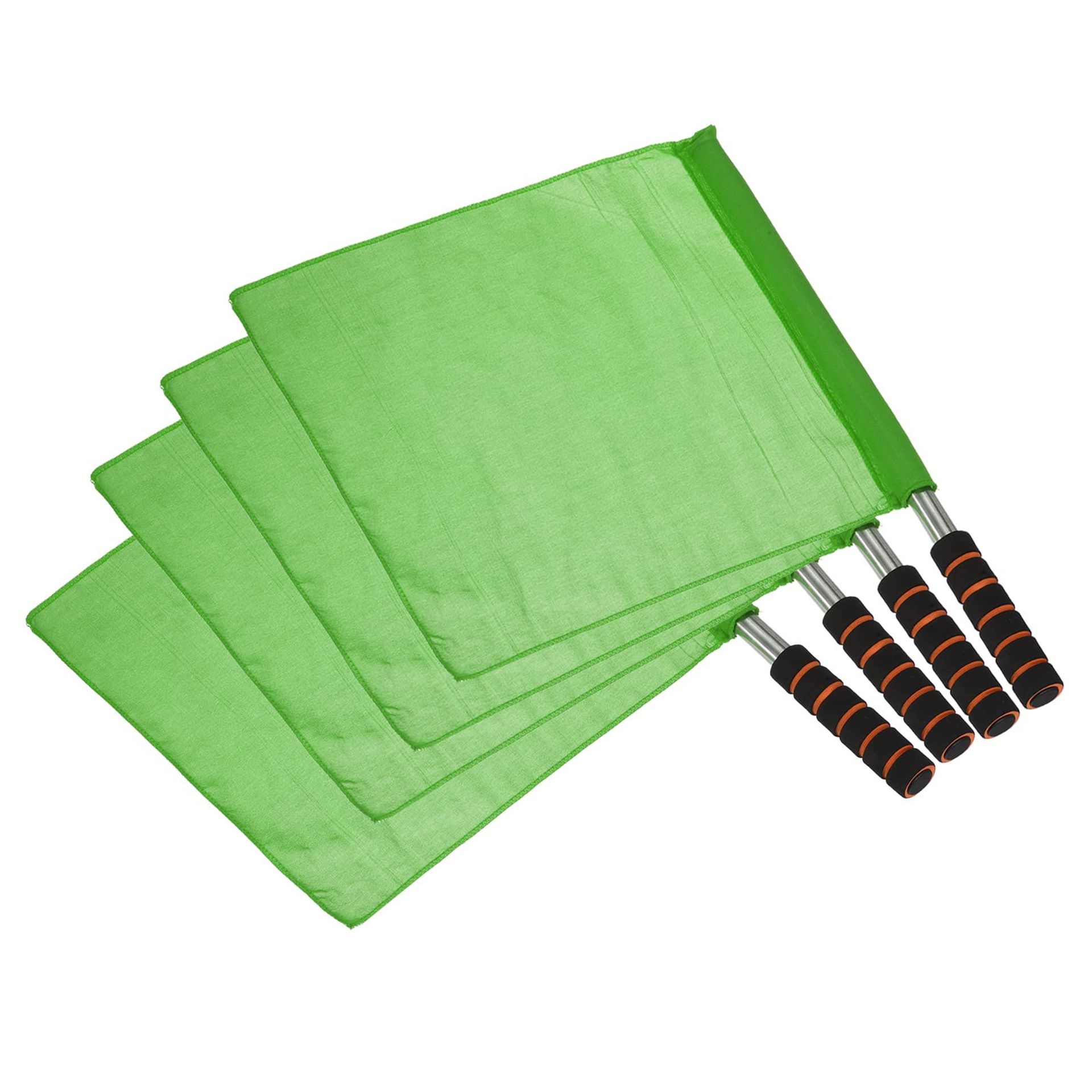 Referee Signal Flags 4 Pack Stainless Steel Poles with Sponge Handles for Football and Sports Officiating - Green