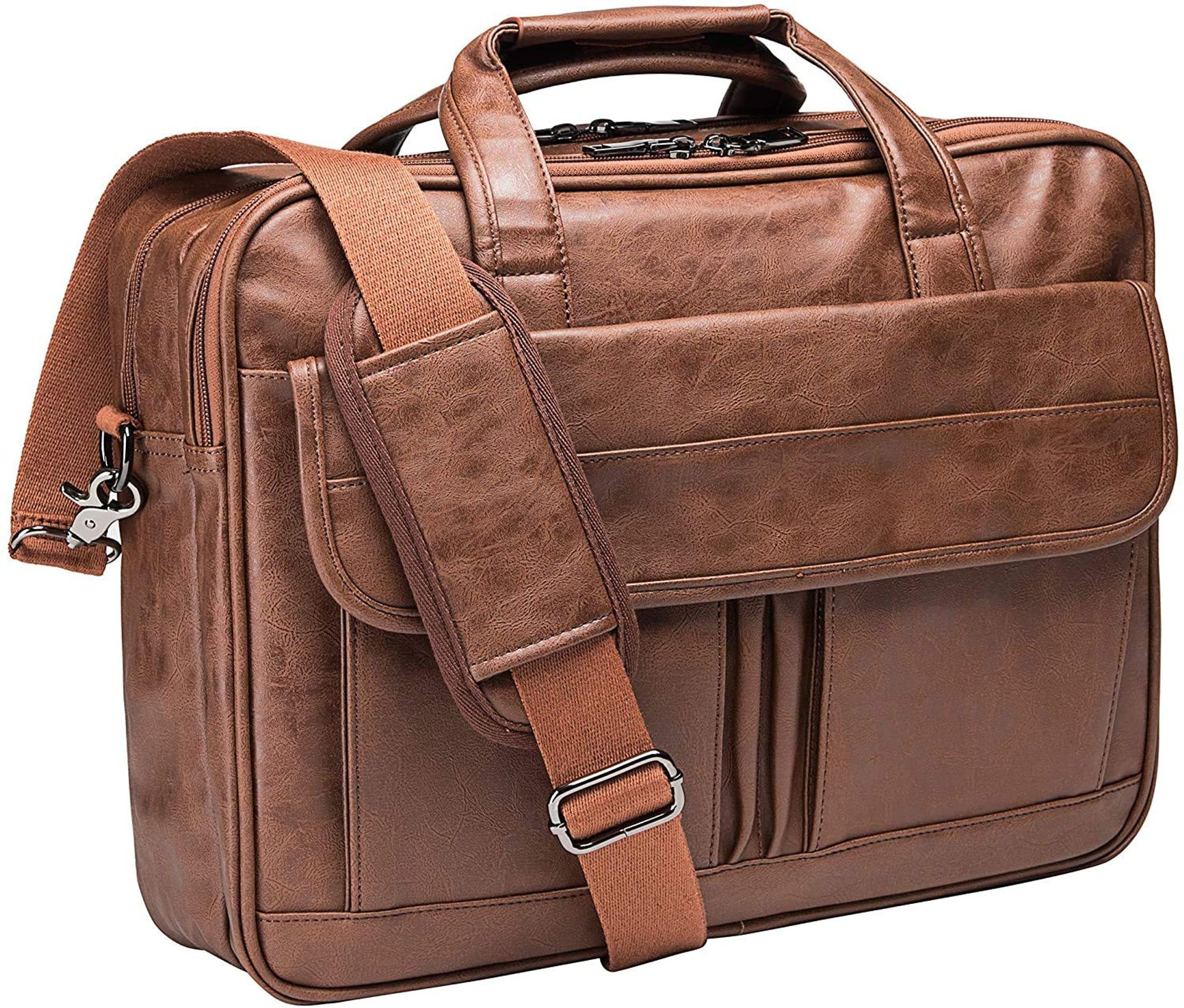 Men's Leather Laptop Messenger Bag Water Resistant Business Briefcase Satchel - Classic Brown 17.3 Inch