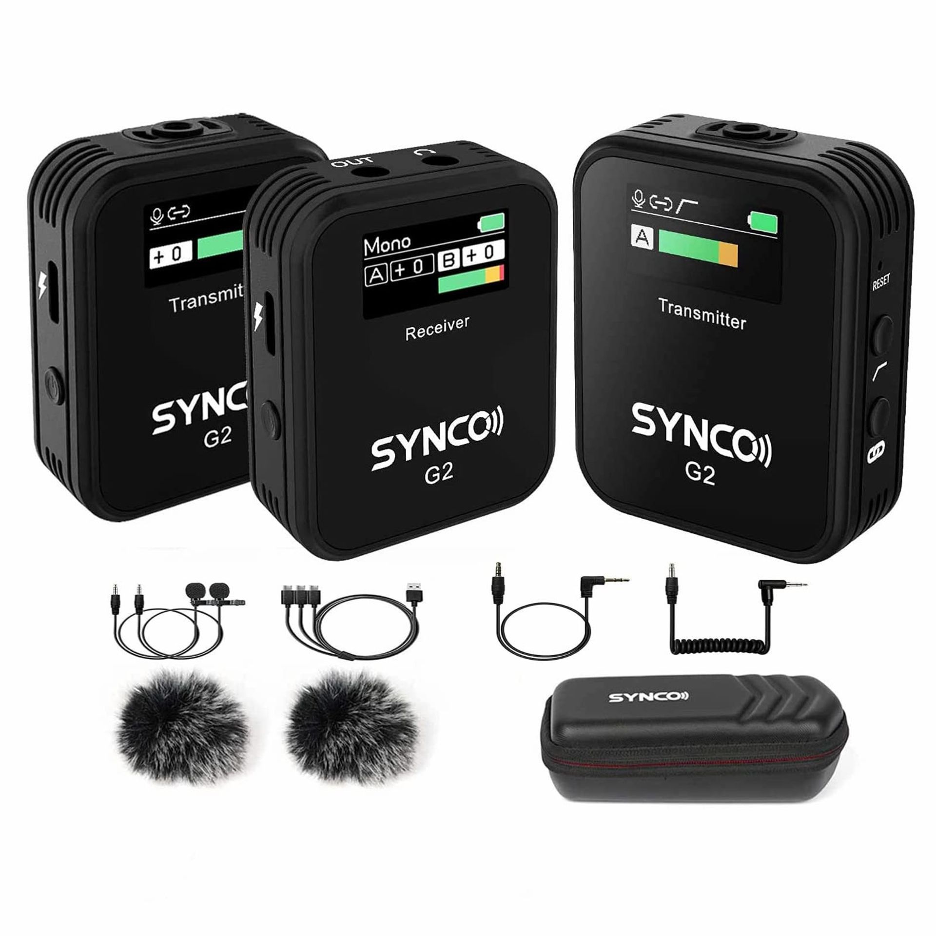 Wireless Microphone System Dual Transmitters Receiver 150m Range TFT Screen Lavalier Mics 2.4G Digital Audio for Camera Smartphone - Black G2(A2)