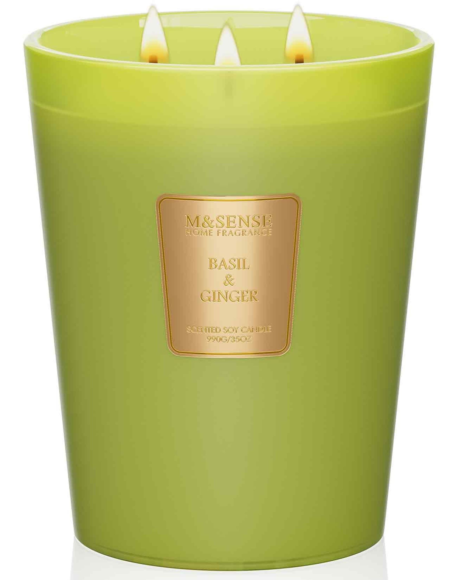 Extra Large Soy Scented Candle 3-Wick Long Burning Home Fragrance Gift - Basil Ginger 990g - Valentines