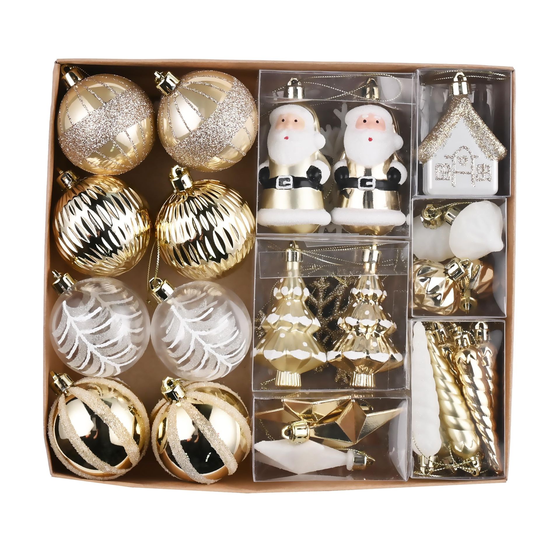Christmas Tree Baubles Set 40pcs 60mm Shatterproof Decorations Mixed Finishes - Gold White