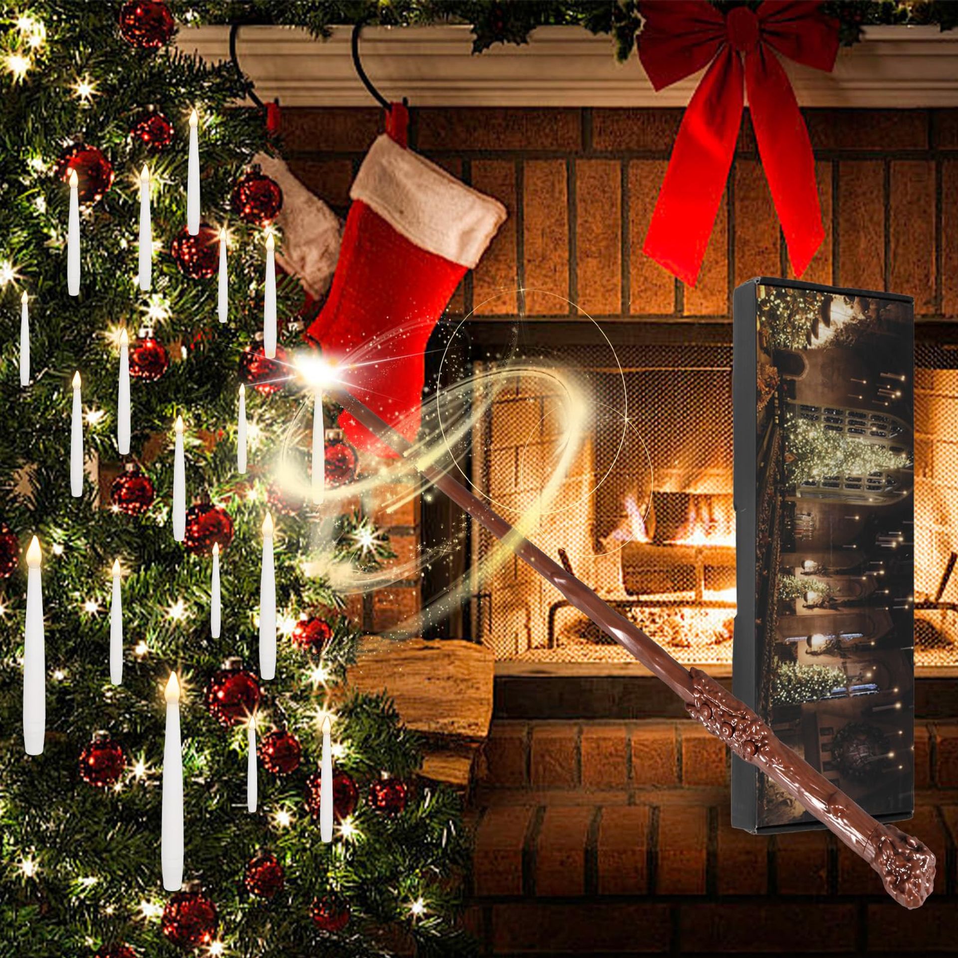 Floating LED Candles with Magic Wand Remote Battery Operated Flameless Décor Lights for Parties, Christmas & Halloween - White 20 Pcs