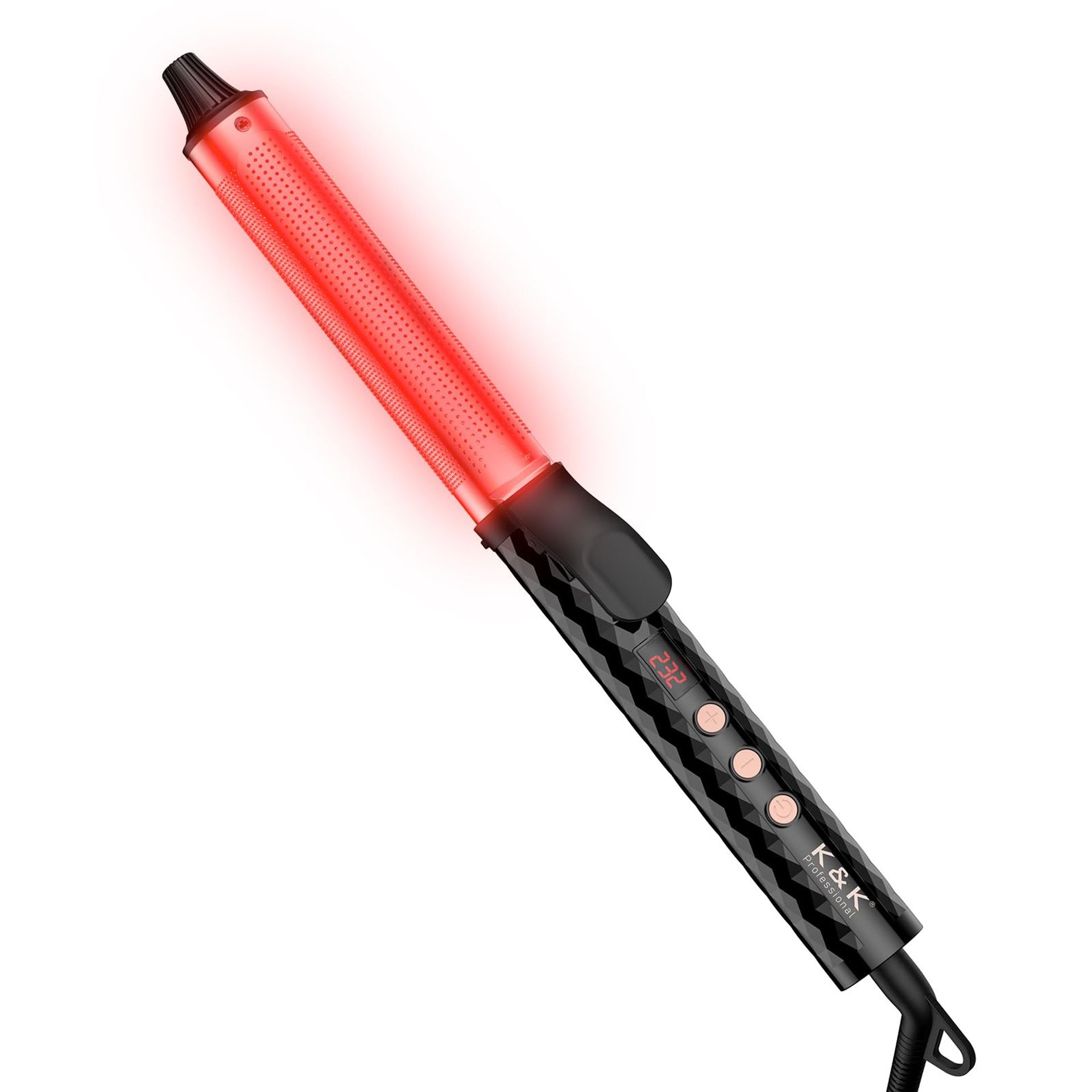 Professional Curling Iron Rose Gold Aluminium Barrel Temperature Control Display Dual Voltage - Black 32mm