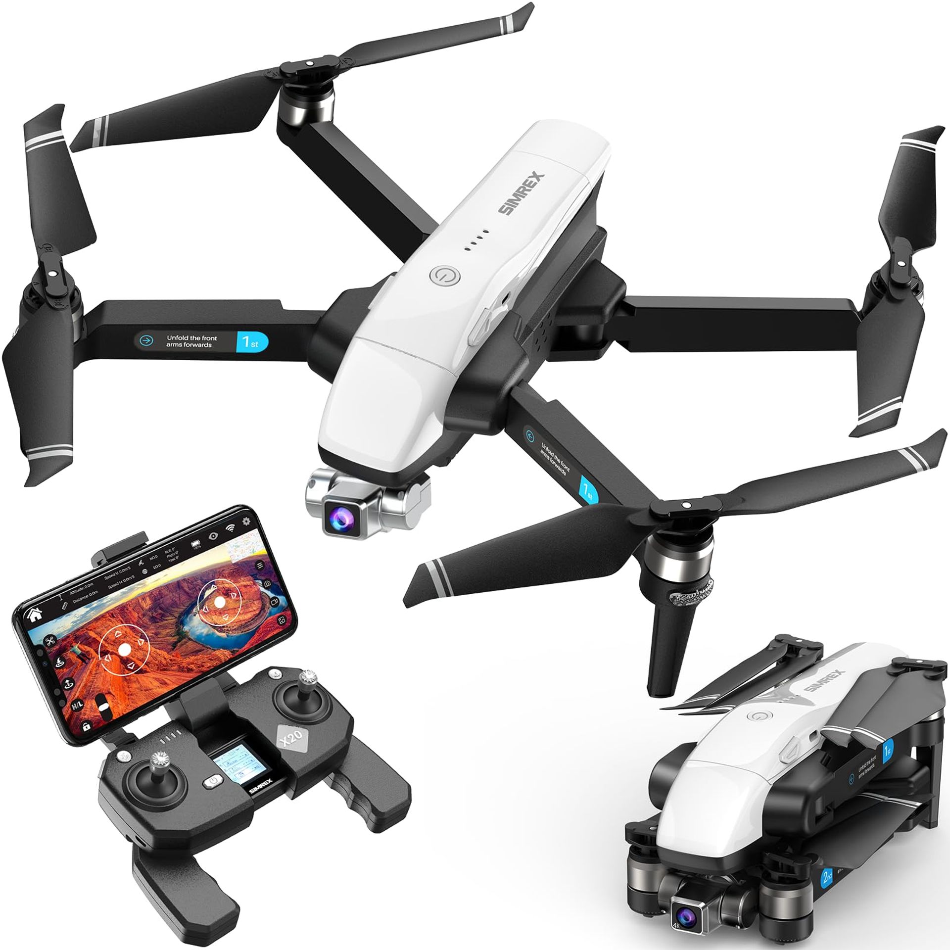 X20 Drone with 1080p HD Camera 30 Min Flight Auto Return & App Control - Bright White Medium