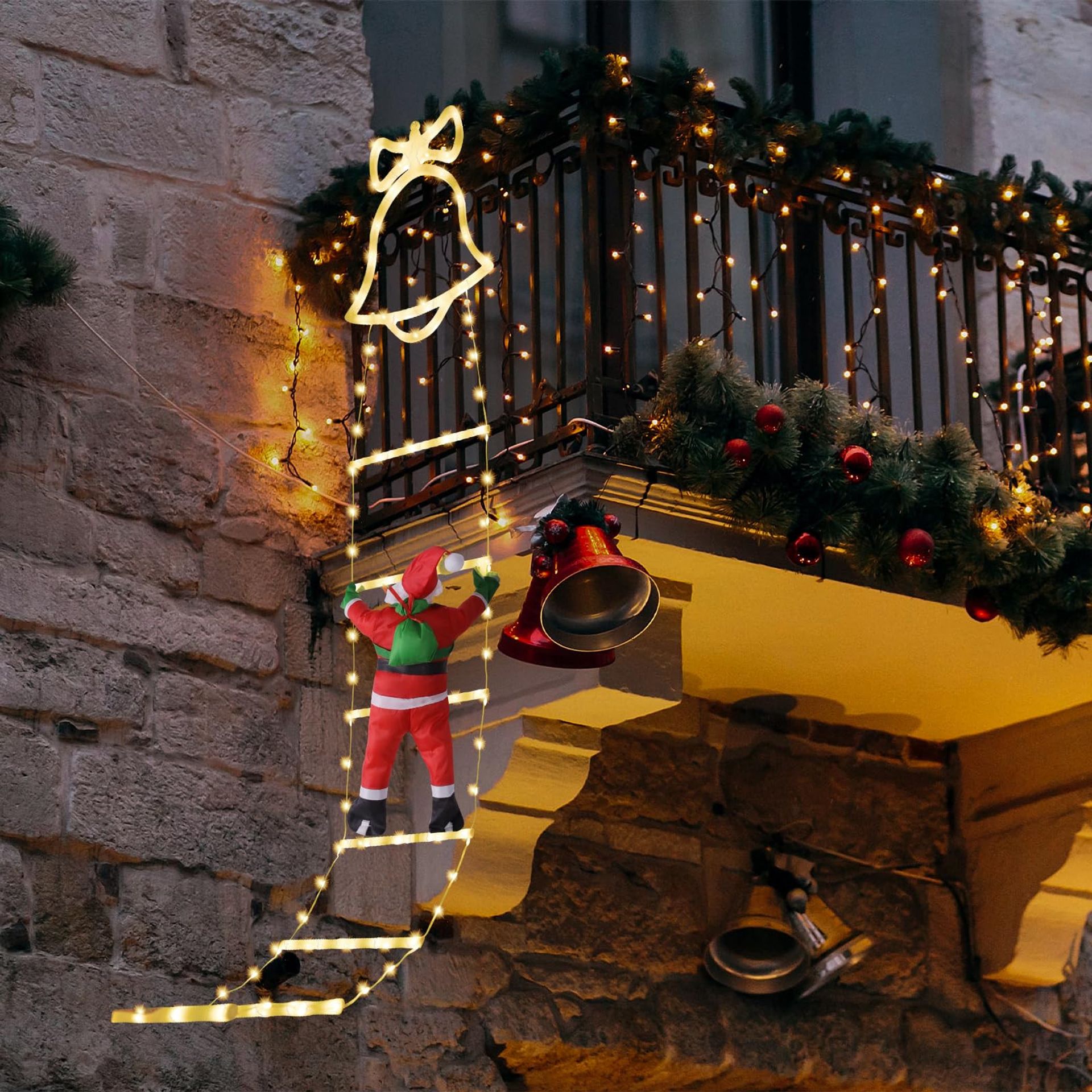 Christmas Decorative Ladder Lights with Climbing Santa Claus 8 Modes LED - Warm White 160cm