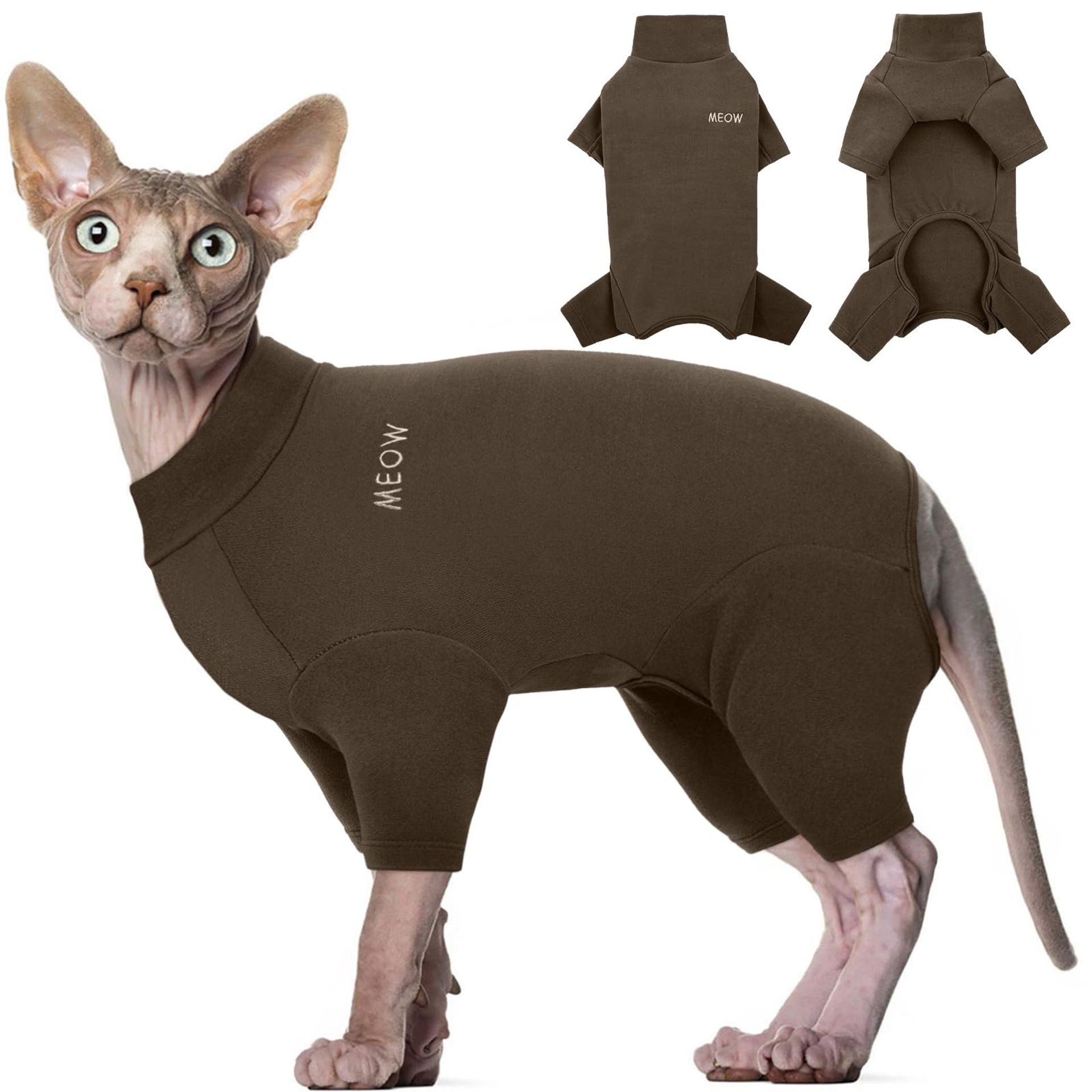 Sphynx Cat Jumper Soft Breathable Four-Leg Jumper Pyjama-Style Sweater for Hairless Cats - Red XX-Large