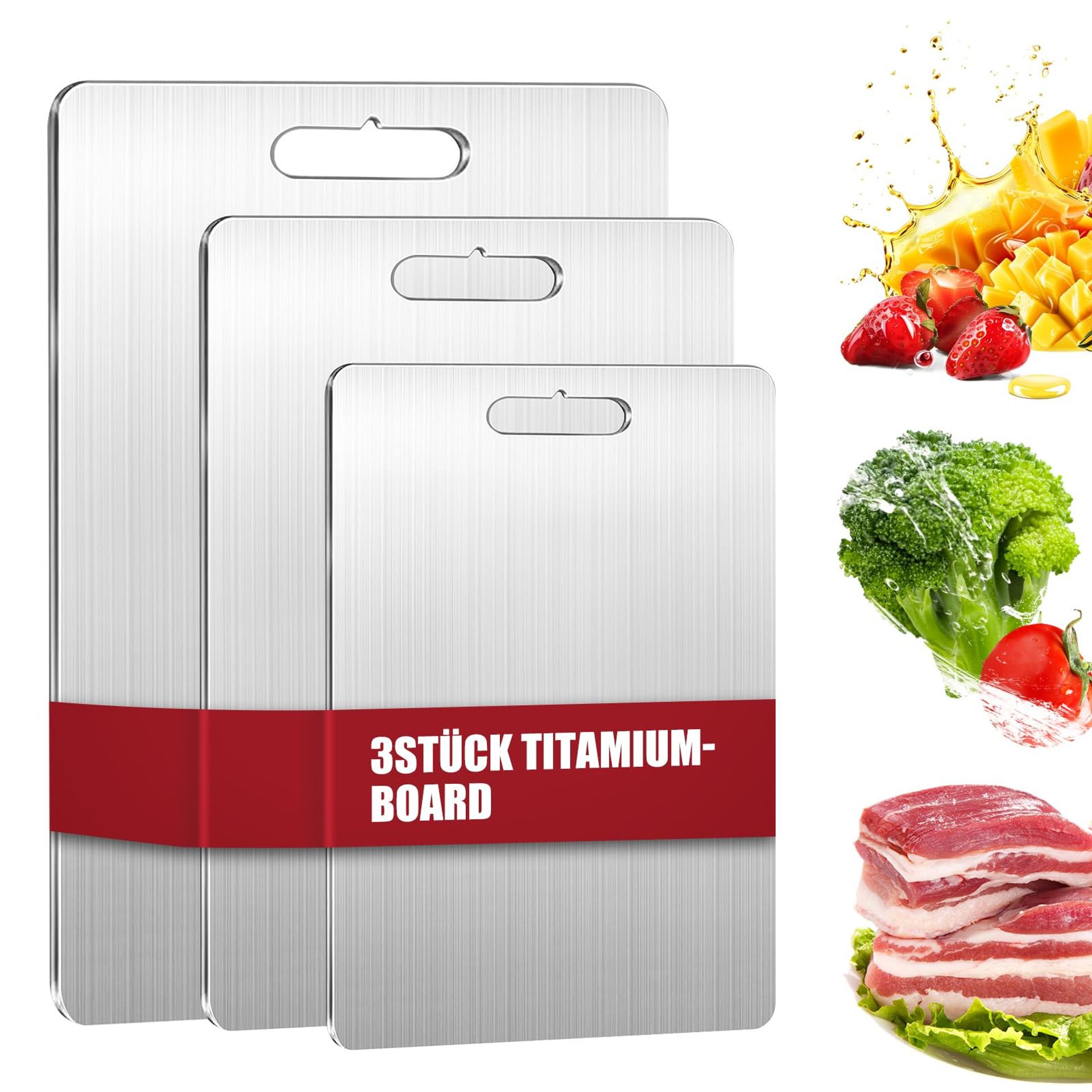Titanium Cutting Boards Set of 3 Double-Sided Food-Grade S316 Stainless Steel Chopping Board for Kitchen Meat and Fruit - Silver 20cm x 15cm