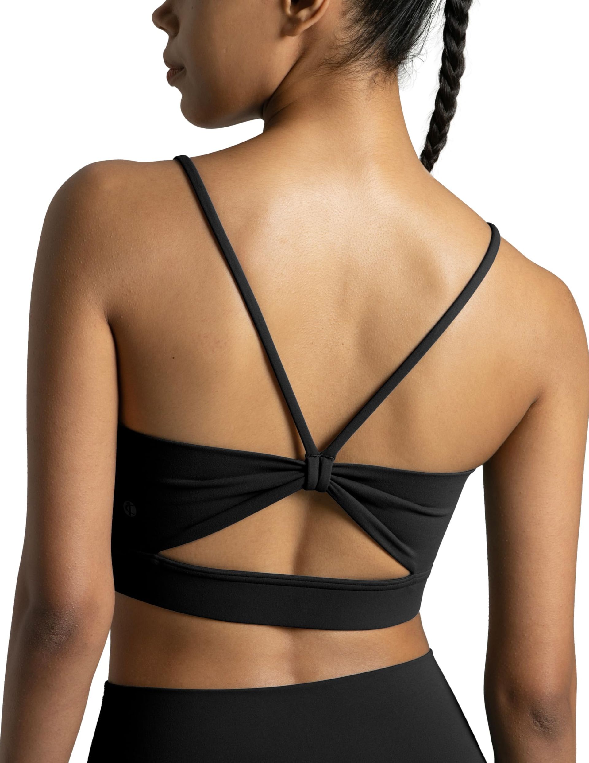 Women's Dreamlux Bowknot Strappy Sports Bra Light Impact Yoga Top - Black XXL