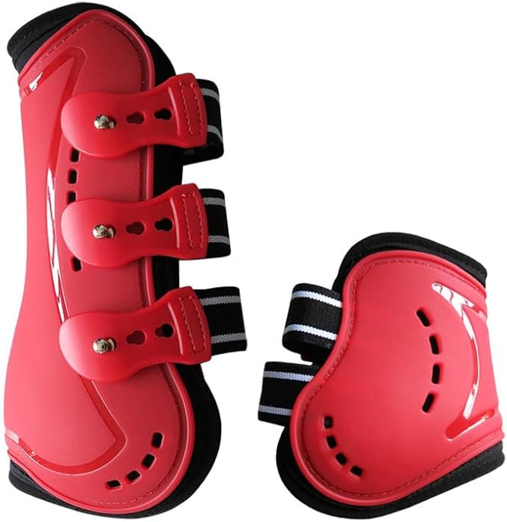 Horse Tendon Boots Set of 4 with PU Shell and Breathable Neoprene for Jumping and Riding - Red S