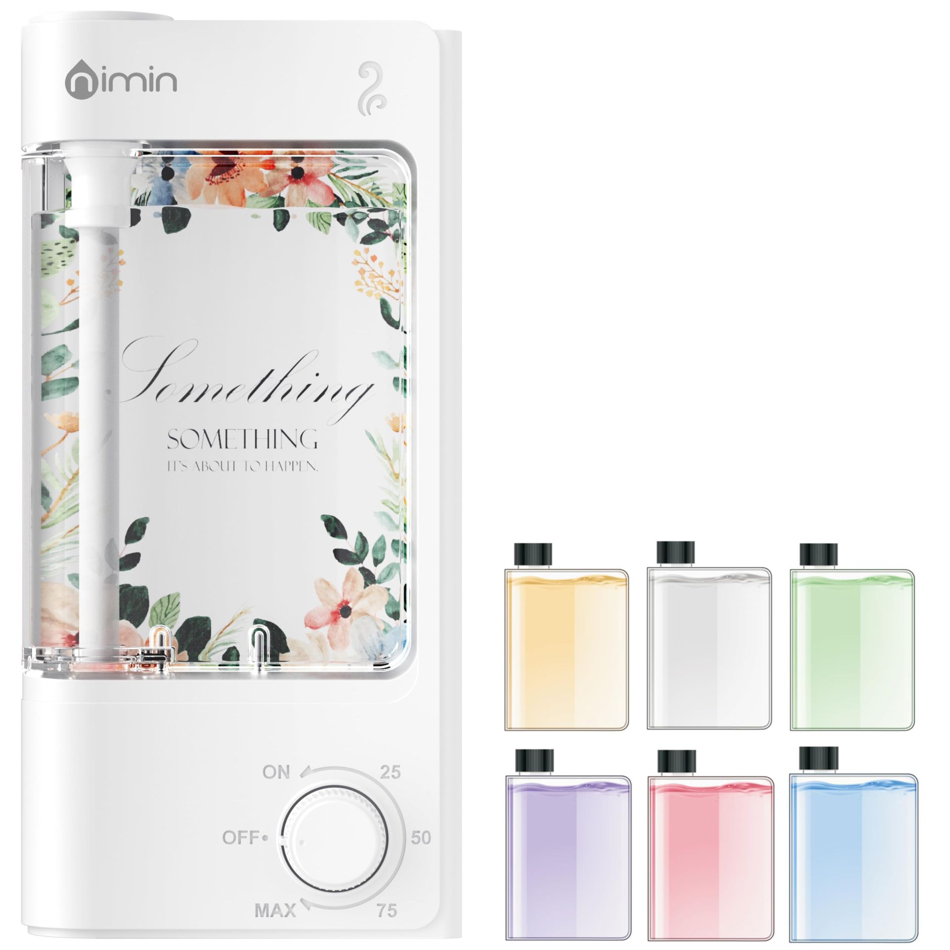 Essential Oil Diffuser with 6 Oils 100-Level Adjustable Fragrance Ultrasonic Waterless Silent Wall-Mountable - White V05