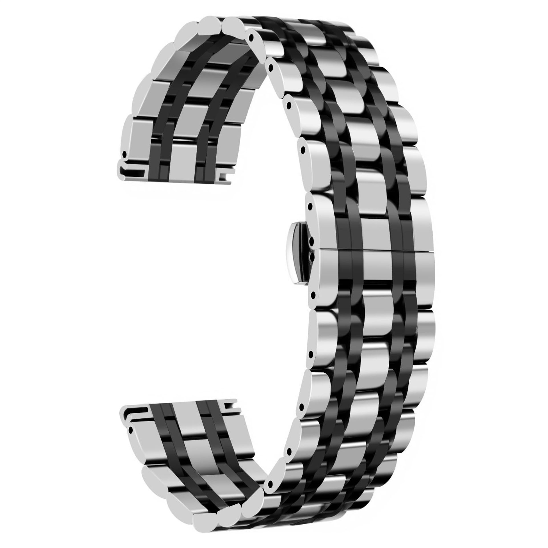 Stainless Steel Watch Band Premium Solid Replacement Strap for Men & Women with Folding Clasp - Black Tone 18mm