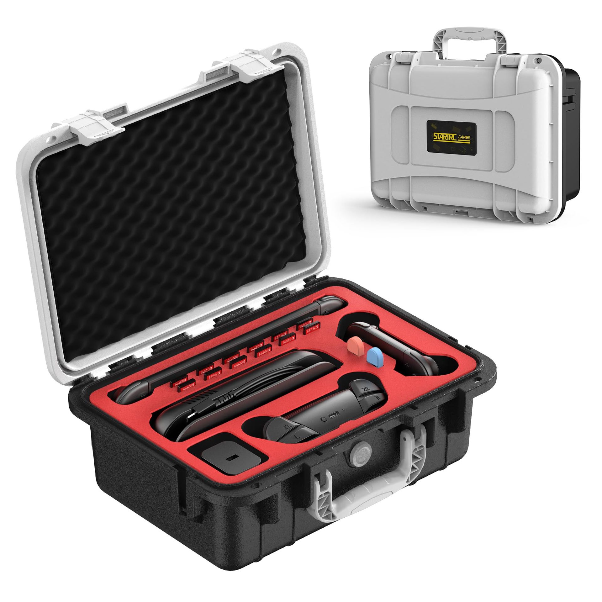 Hard Carrying Case for Nintendo Switch 2 Waterproof Travel Shell with Soft Lining & Accessory Storage - Black & White