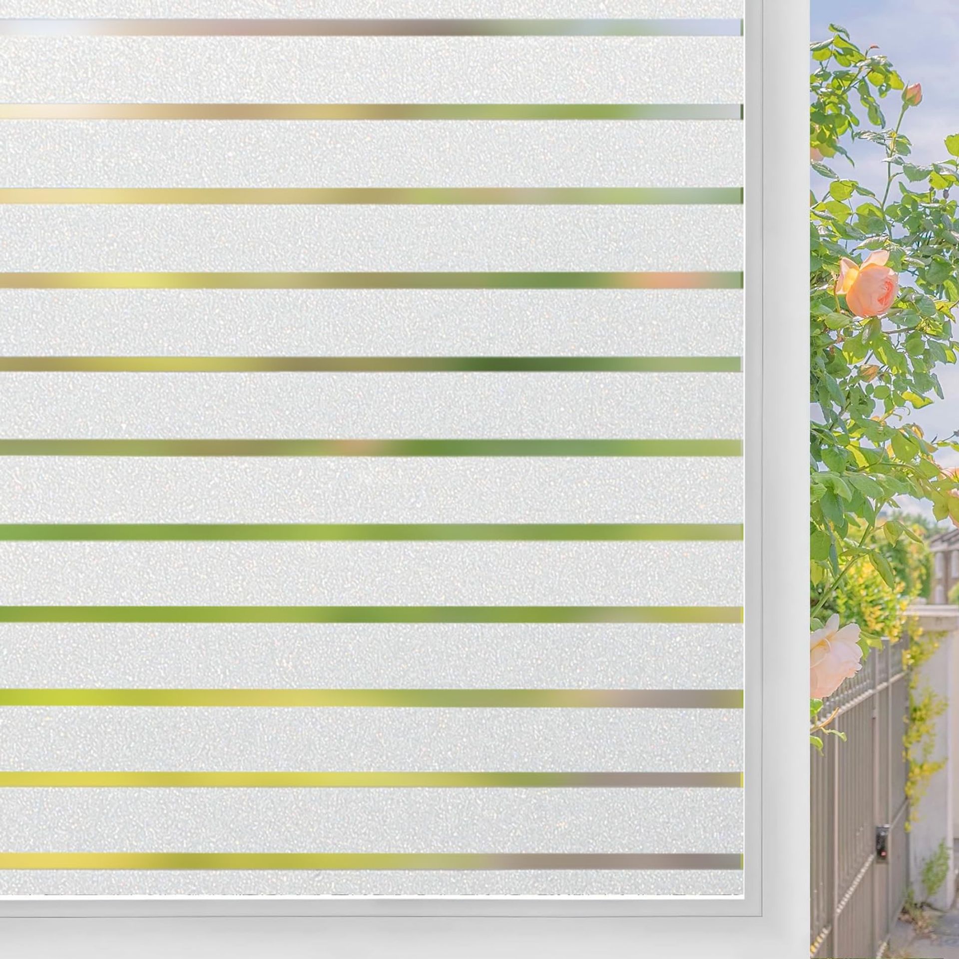 Window Privacy Film Frosted Static Cling No Glue Heat Reflective Stripe Pattern for Home or Office Windows - Frosted 75x200cm