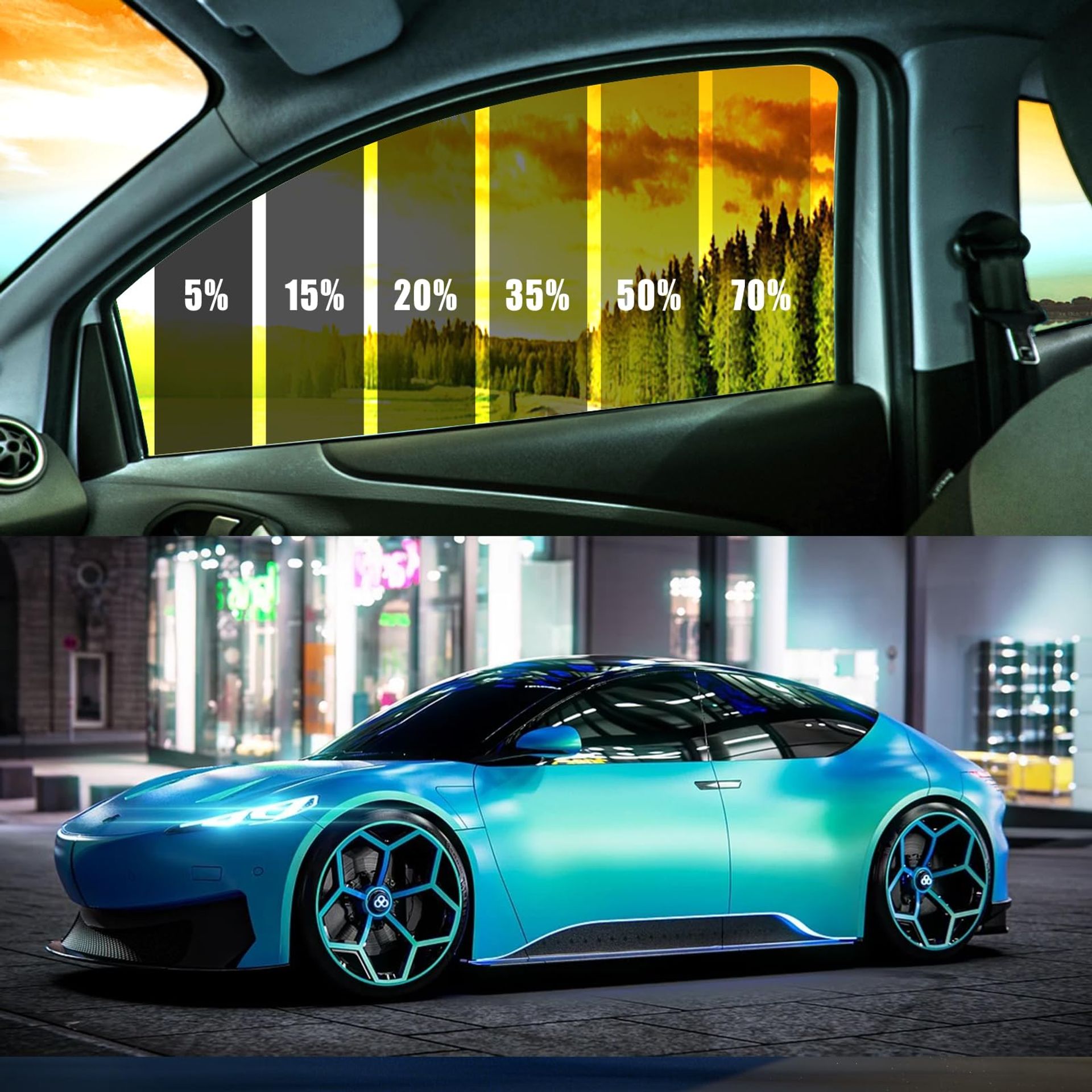 Ceramic Car Window Tint Film UV Heat & Privacy Protection for Cars & Trucks - 50% VLT 3m x 50cm