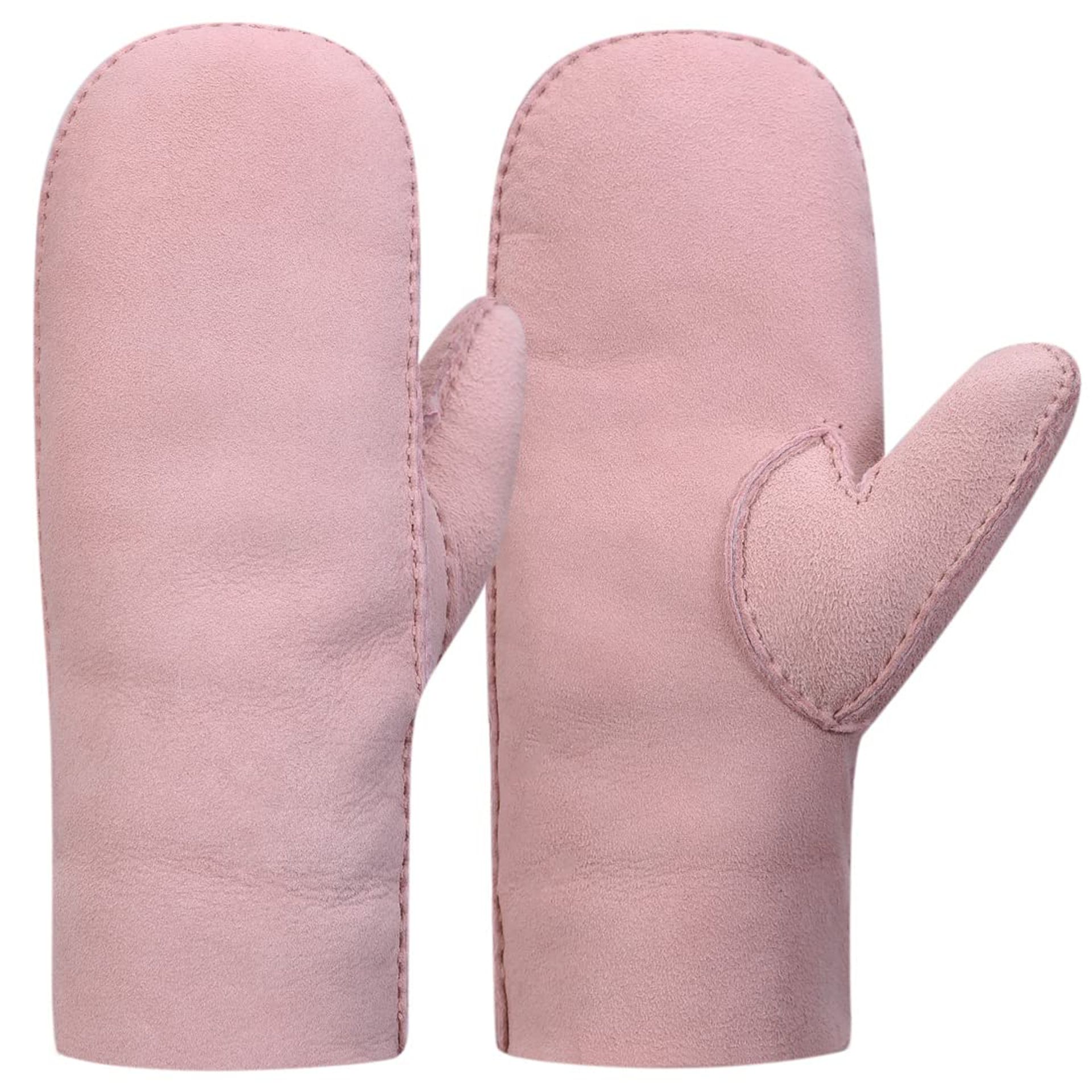 Ladies Sheepskin Shearling Mittens Genuine Suede Leather Warm Winter Gloves - Pink L