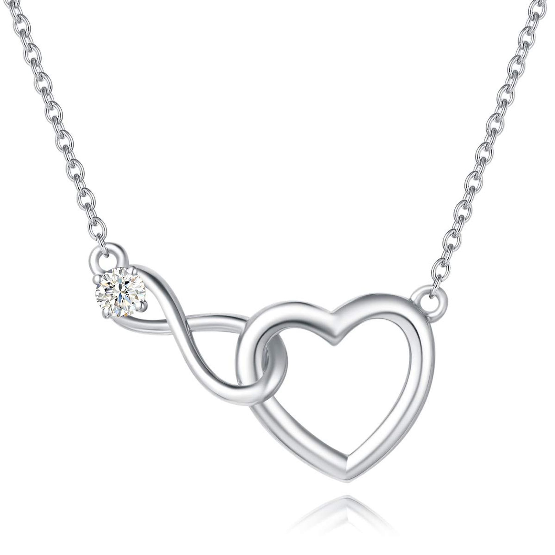 Sterling Silver Infinity Heart Necklace with Zirconia and Gift Box - White Silver 45cm