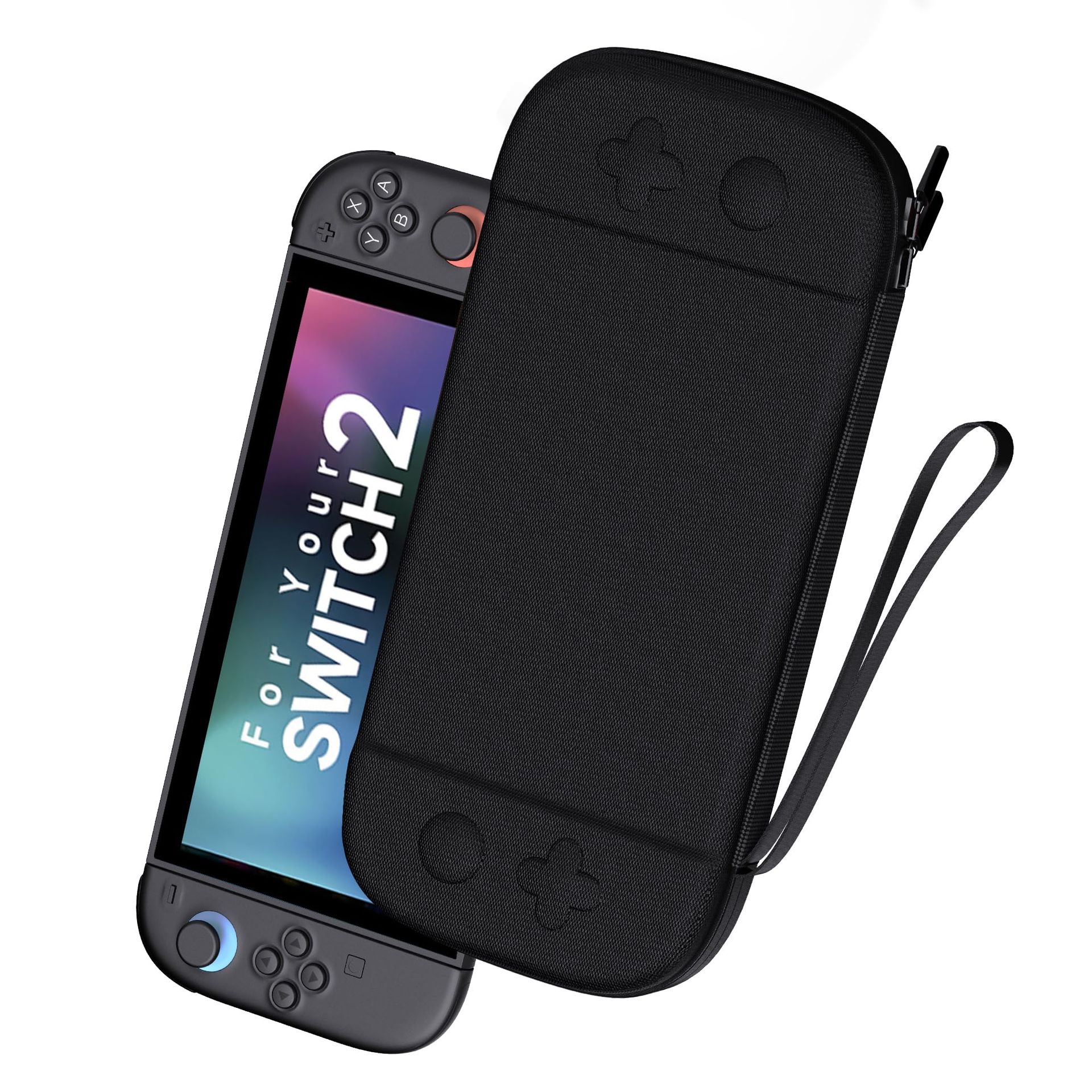 Nintendo Switch 2 Slim Carrying Case Hard Shell Travel Bag with 12 Game Card Slots & Screen Protector Mat - Black Slim