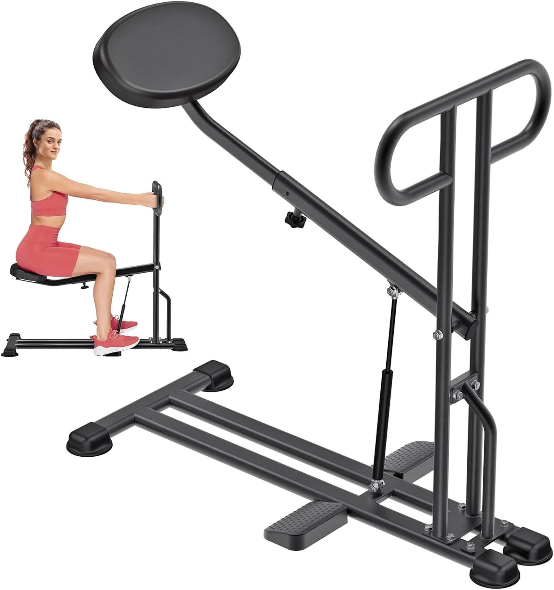 Squat Machine Home Gym Workout Equipment Low-Impact Glute Leg Cardio Trainer with 7-Position Seat and Multi-Grip Handle - Black KPSME-01