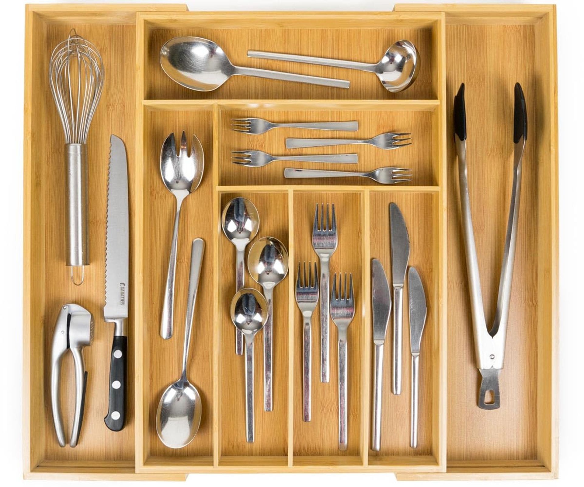Bamboo Cutlery Tray Extendable Drawer Organiser for Kitchen Utensils and Silverware - Bamboo 50 cm - Spring Refresh
