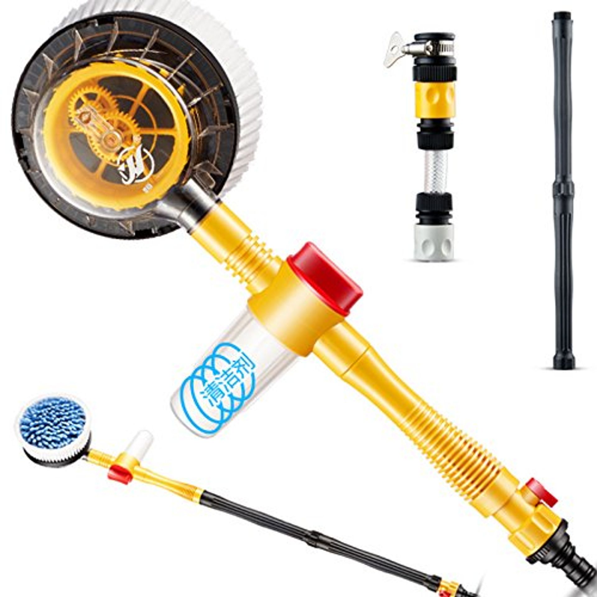 Car Auto Rotary Wash Brush 360° Rotating Microfibre Chenille Cleaning Tool for Car, Windows & Home Surfaces - Yellow 29x19x12