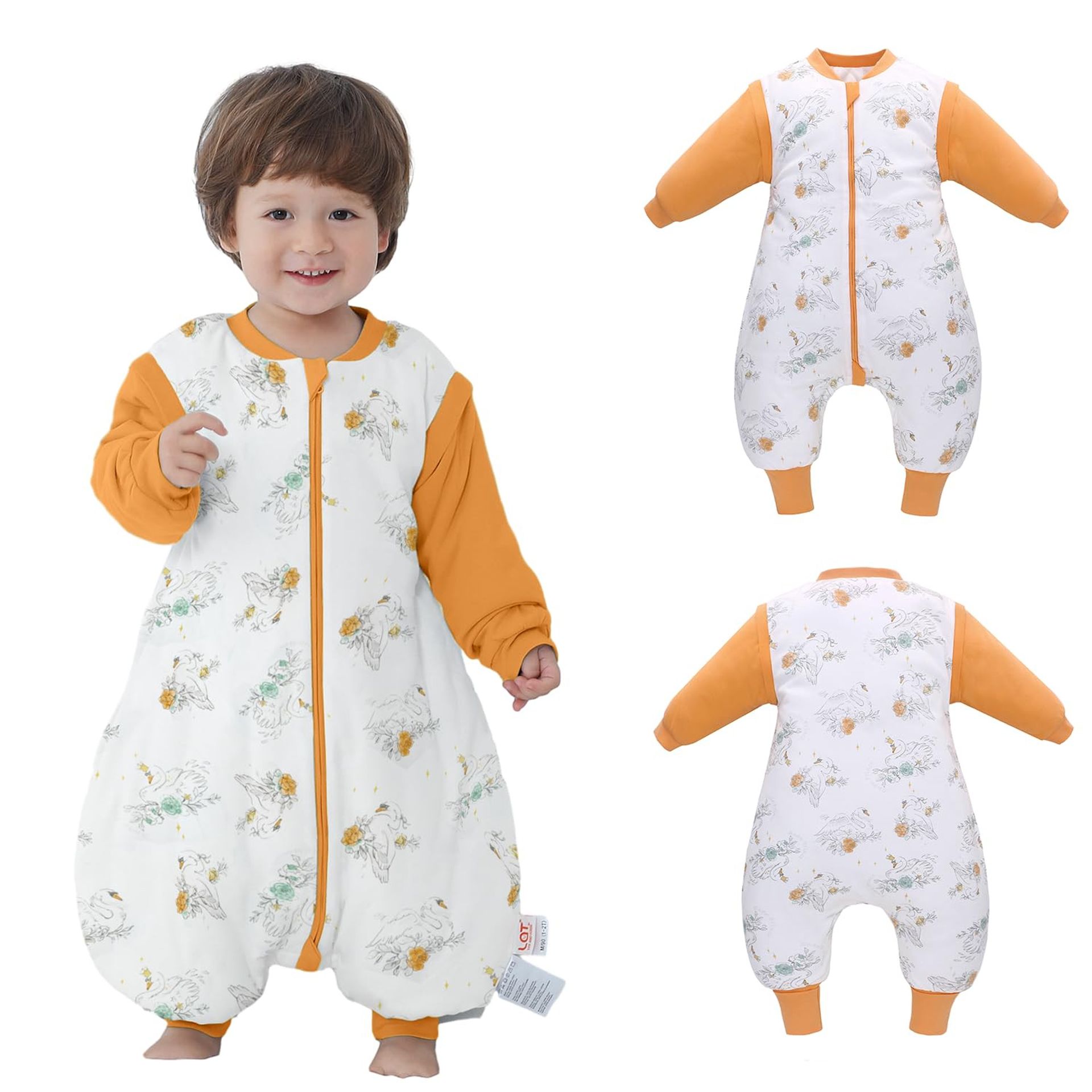 Baby Sleep Sack Split Leg with Removable Sleeves Cotton Winter Toddler Sleeping Bag - Swan M