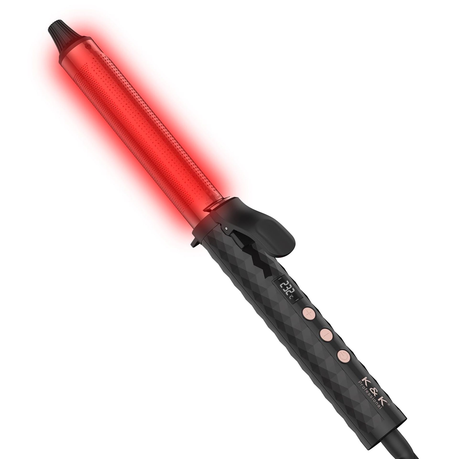 Professional Curling Iron with Aluminium Barrel, Temperature Control Display, Dual Voltage - Black 28mm