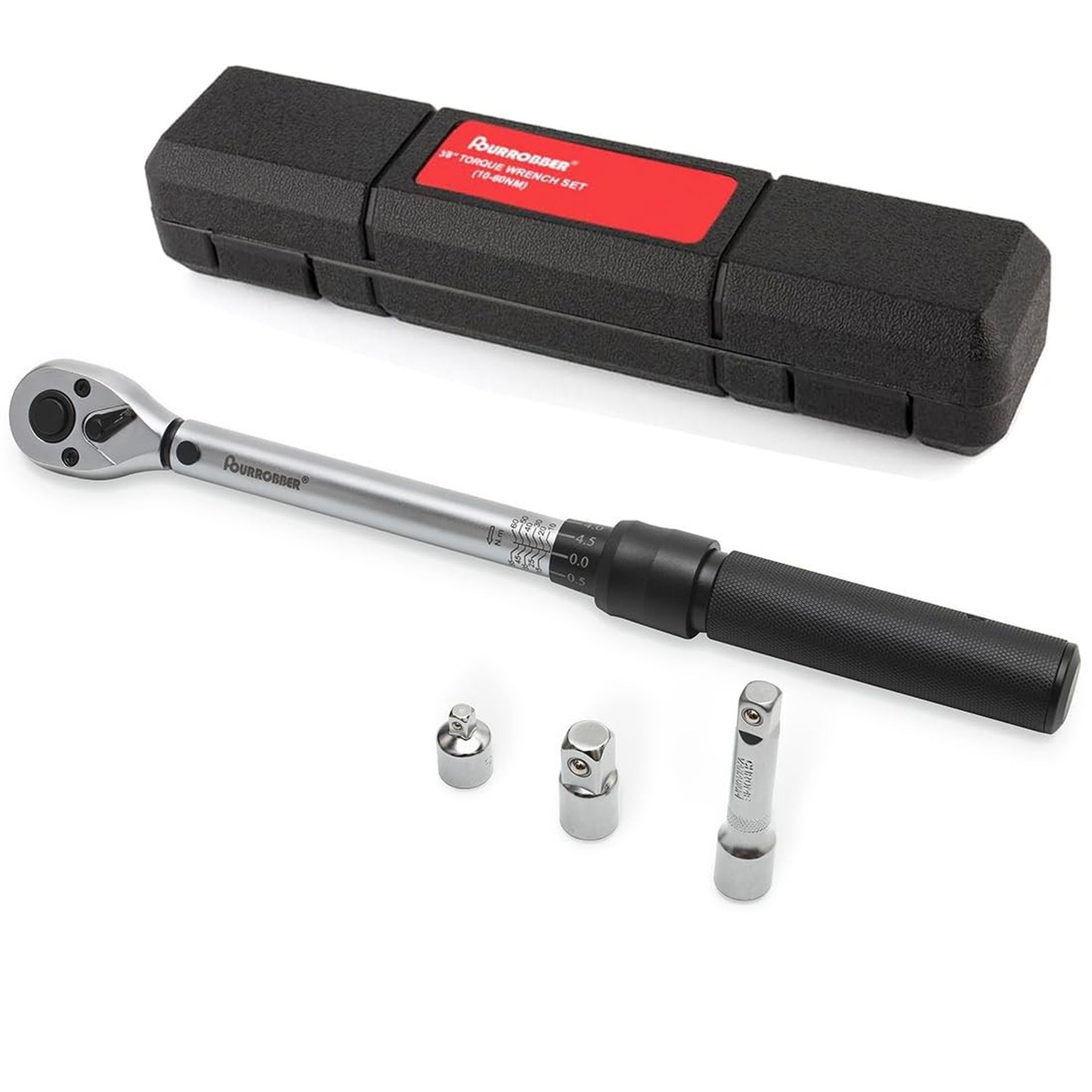 Torque Wrench Set 3/8-inch Drive Click Dual-Direction Adjustable 72-Tooth for Bicycle & Motorcycle Maintenance - Reddish Metal 10-60Nm