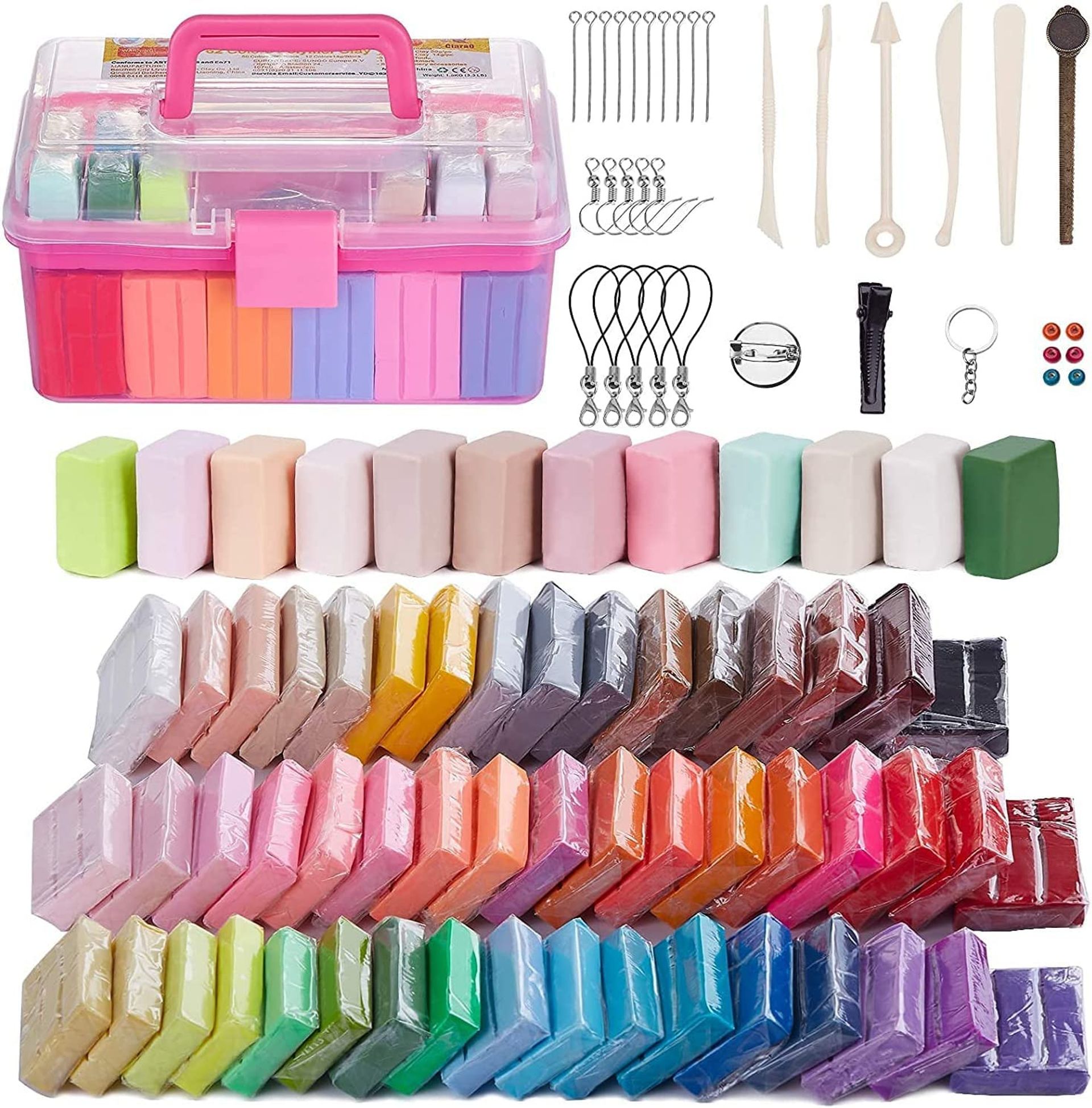 Polymer Modelling Clay Set 62 Colours Oven-Bake Non-Toxic Kit with Tools - 62 Colours Polymer Clay Muryobaoo